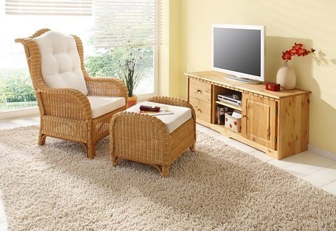 Home affaire Rattanstuhl »Frieda«, (Set), 2 St., mit Sitzhocker, inkl. Kissenauflagen