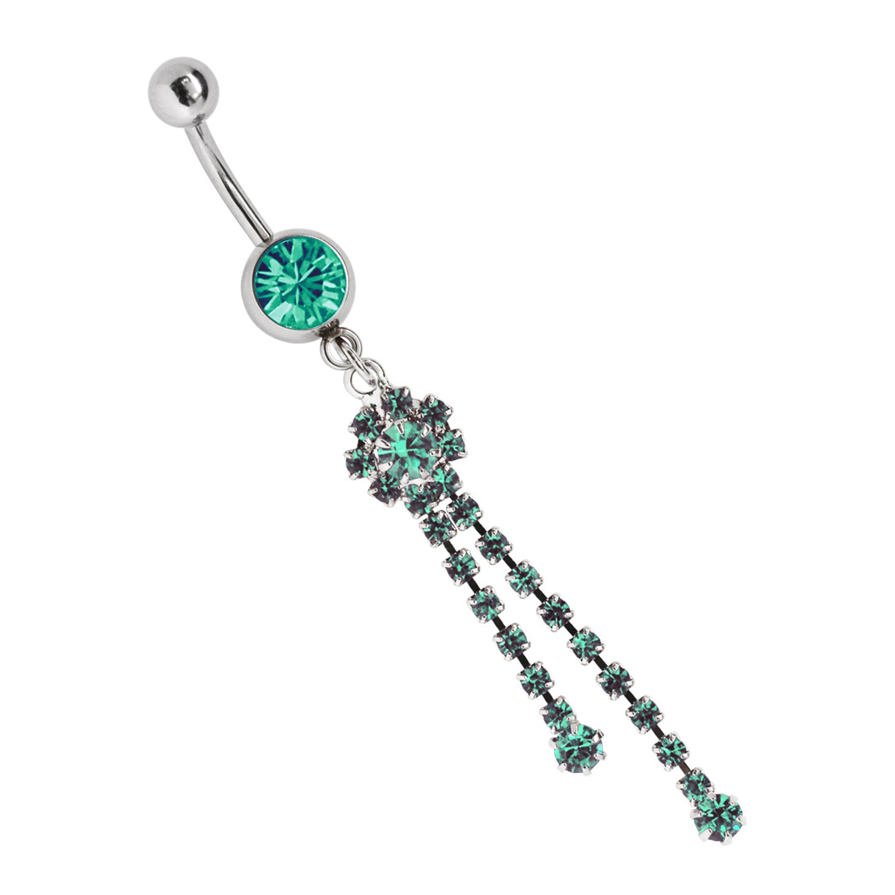 ADELIA ́S Damen Bauchnabelpiercing "Piercing Bauchnabelpiercing", onesize, grün, Chirurgiestahl, Piercings, Zirkoniakugel mit Ketten Blumen Stein