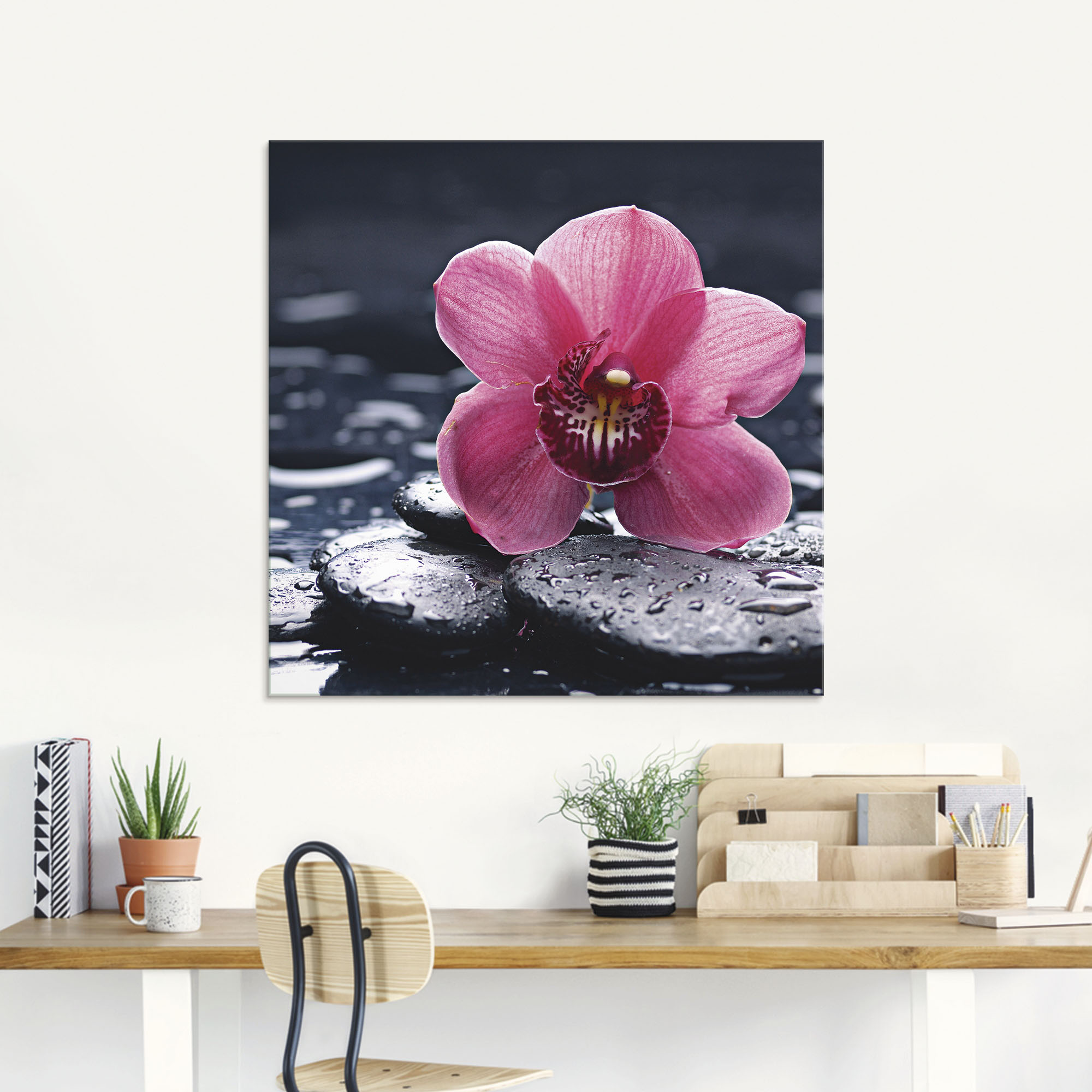 Thumbnail - Artland Glasbild "Stillleben mit Kiesel und einer Orchidee" Blumen 1 Stk. tlg. in verschiedenen Größen