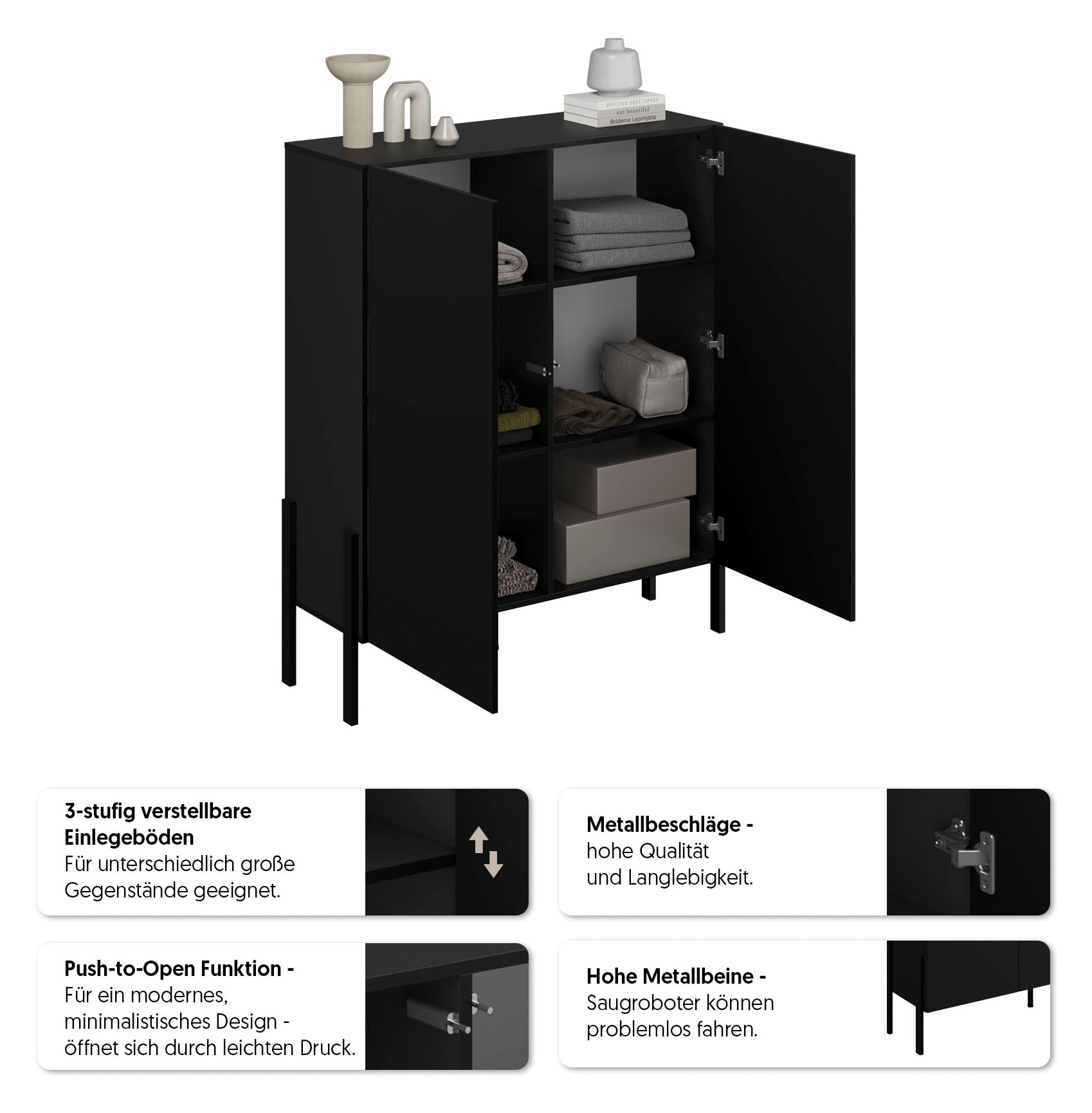 OTTO home Kommode »Jukon, Breite 110 cm, moderne grifflose Hochschrank, 2Türen« Highboard mit viel Stauraum, push-to-open-Funktion