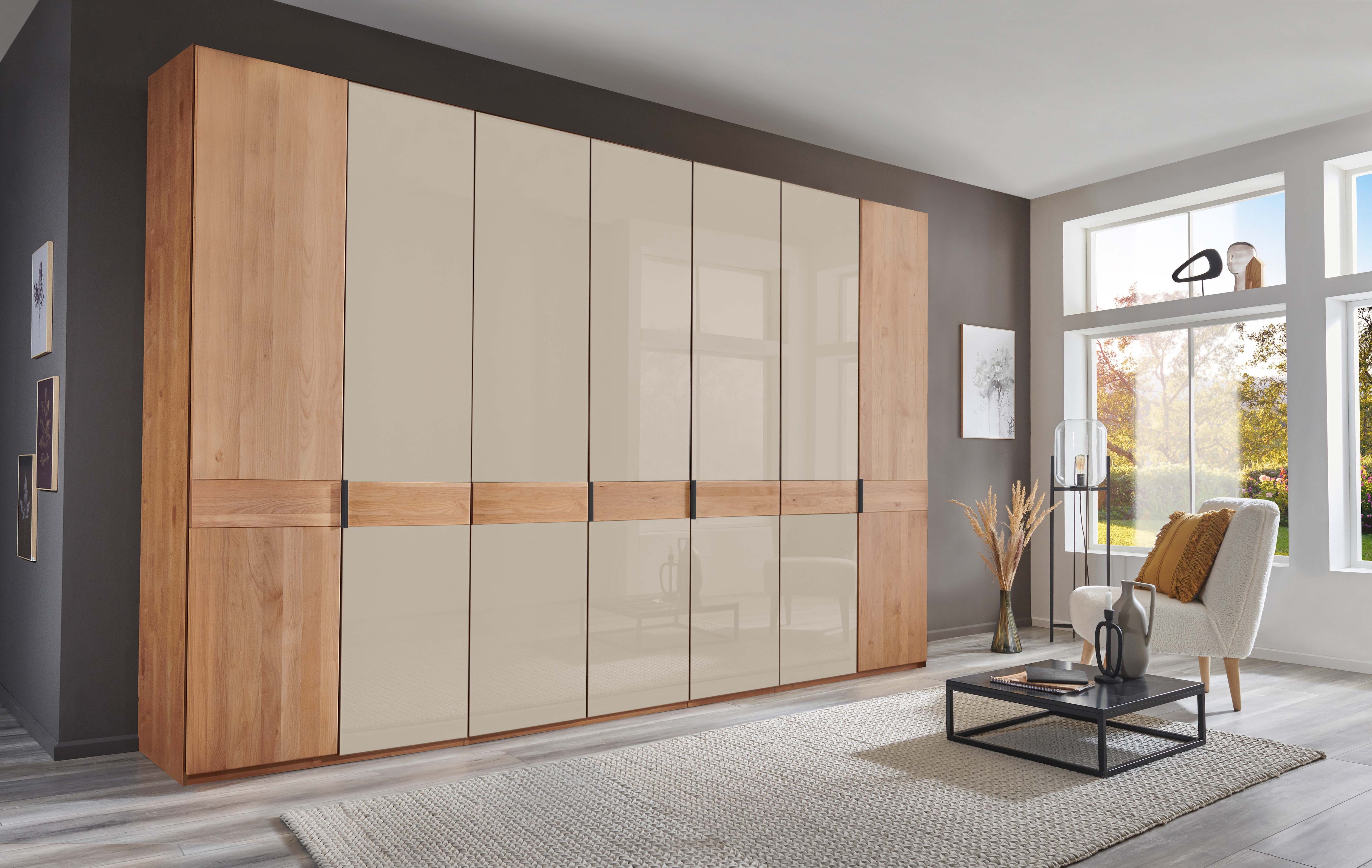 WIEMANN Kleiderschrank "Cardiff, Massivholztüren in Kombination mit Glas- oder Spiegeltüren" 4 Breiten, 2 Höhen 216/236cm auswählbar, hochwertiges Design in langlebiger Qualität, viel Stauraum