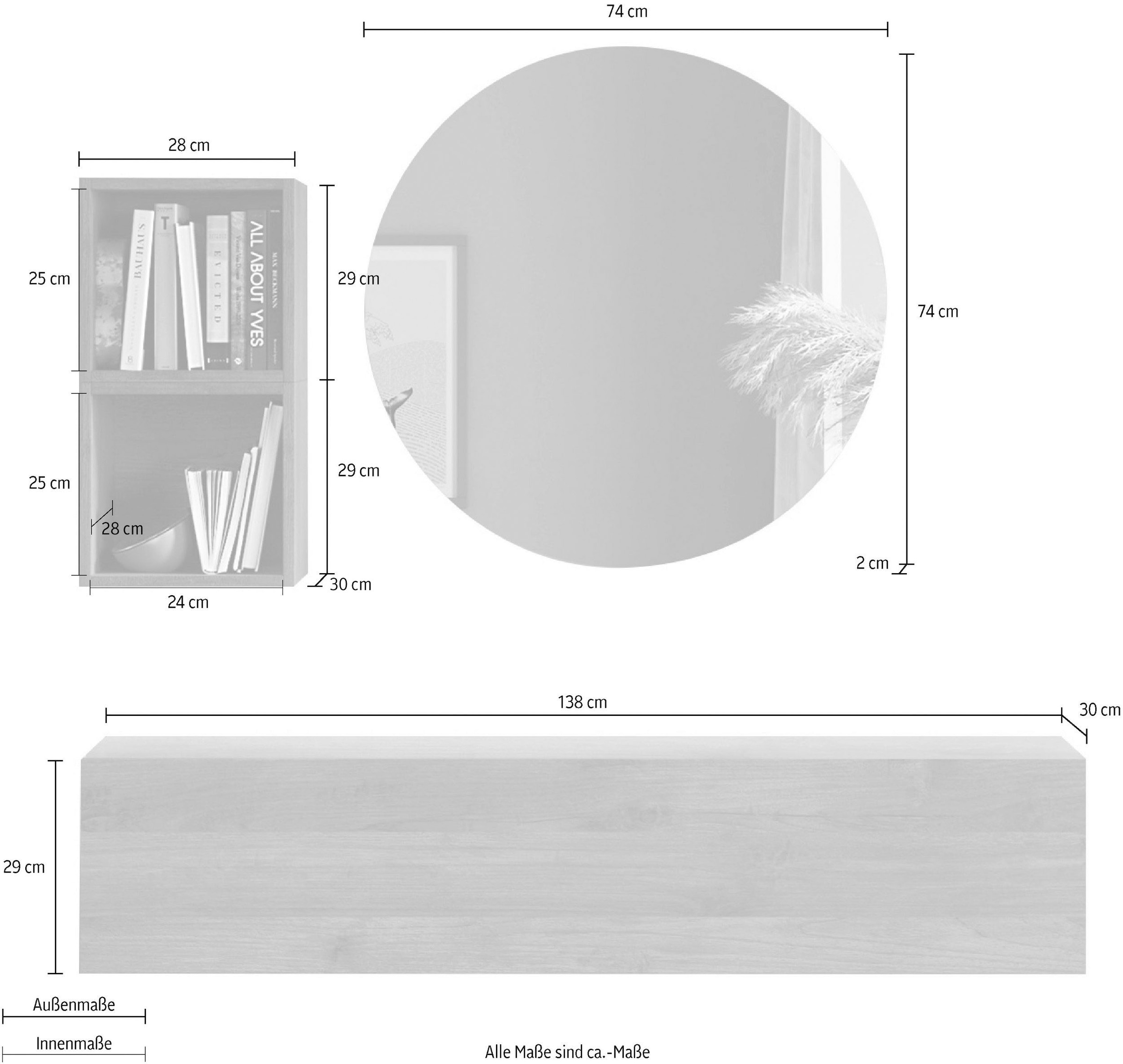 INOSIGN Garderoben-Set »INFINITY, 3tlg. Breite 138 cm, Höhe variabel, moderne Garderobe«, (Spar-Set, 3 St.), (Hängeschrank, Würfelregal 2er Set, Spiegel) ideal für Diele, Flur