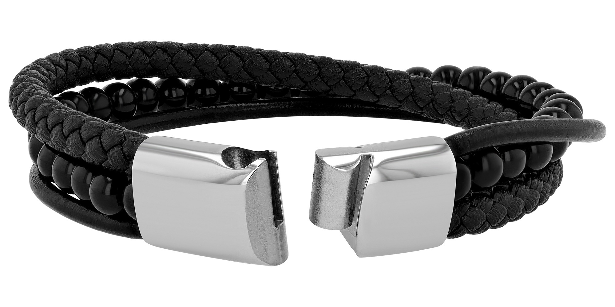 Adelia's Leather Onyx Bracelet Black 21.5cm 2