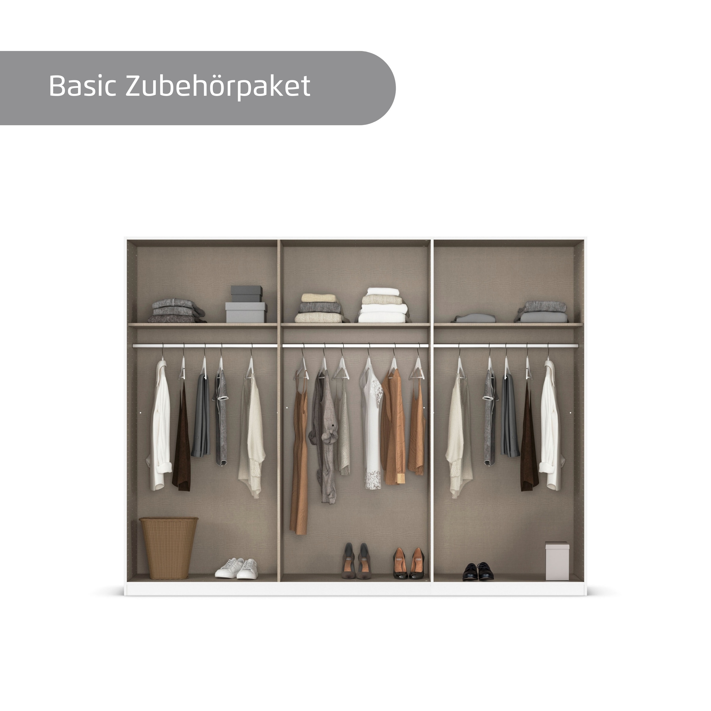 rauch Kleiderschrank, (in 3 verschiedenen Ausstattungen BASIC/CLASSIC/PREMIUM), mit hochwertigen Stangengriffen in Schwarz aus Metall MADE IN GERMANY