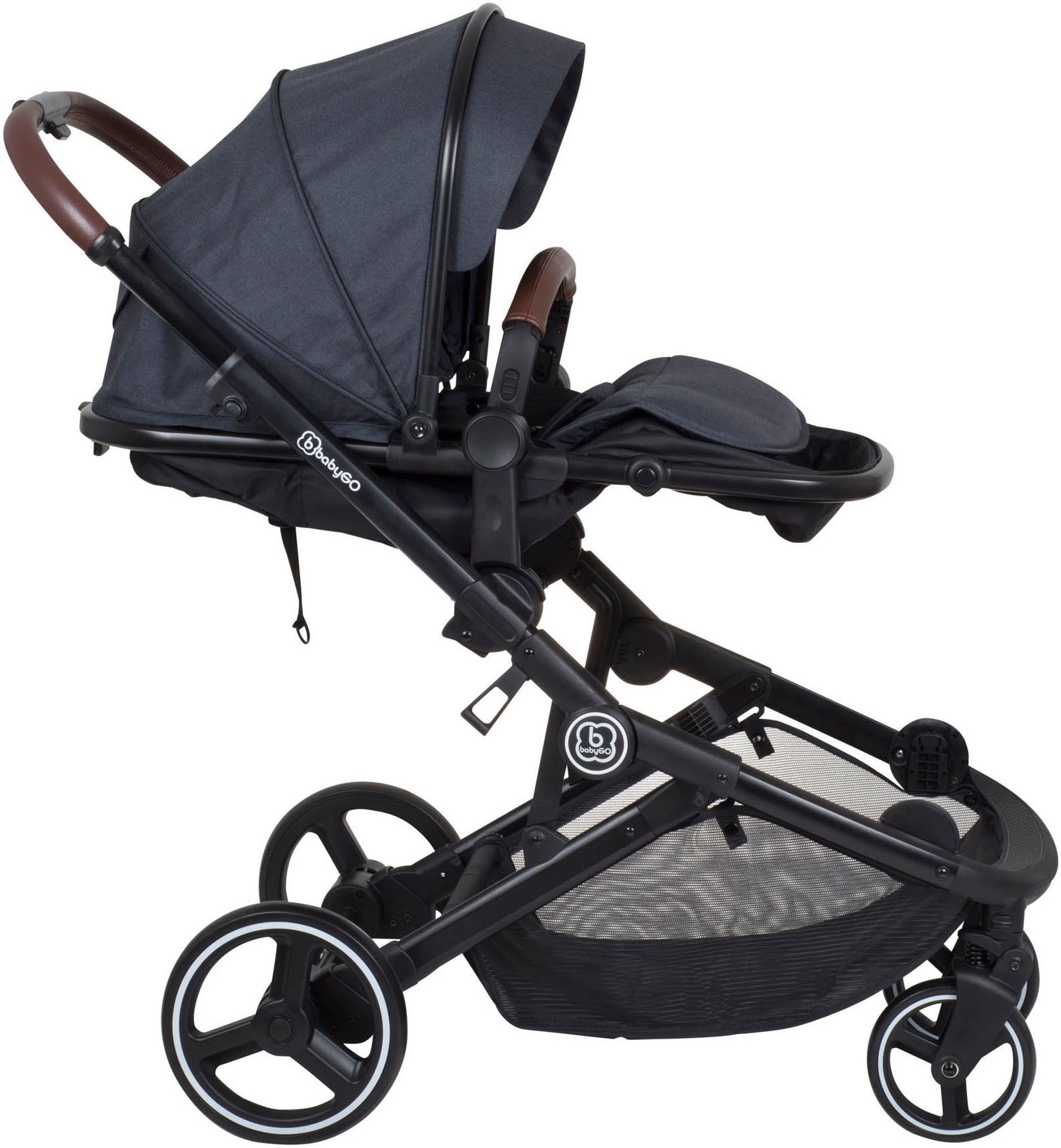 BabyGo Zwillings-Kombikinderwagen »Twinner Set, Grey melange«, 30 kg, inkl. 2 Regenhauben, Wickeltasche