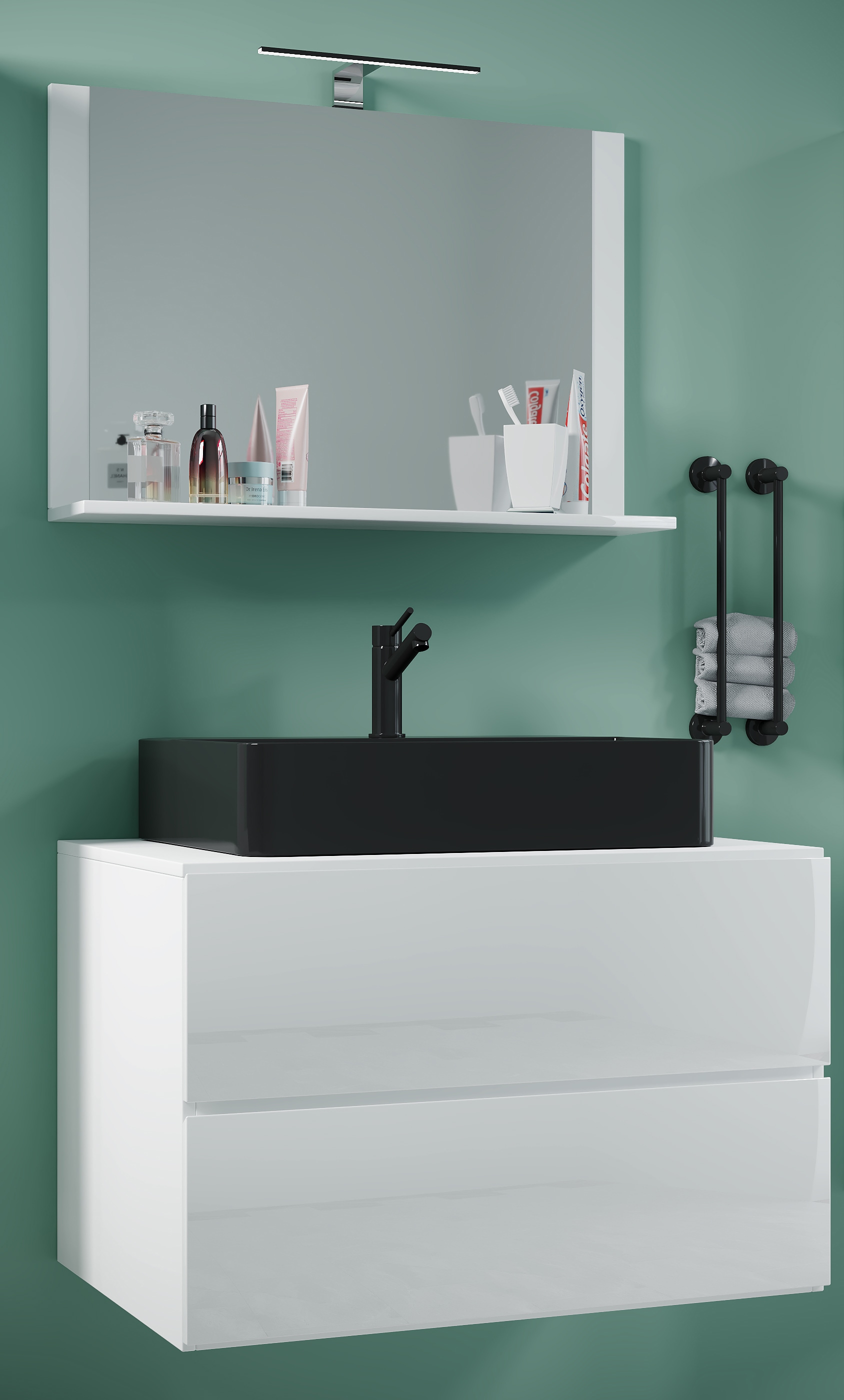 VCM Waschbeckenunterschrank »VCM 3-tlg. Waschplatz Waschtisch Badmöbel Set Waschbecken Lendas BL Breite 80 cm M Schublade«, (3 St.)