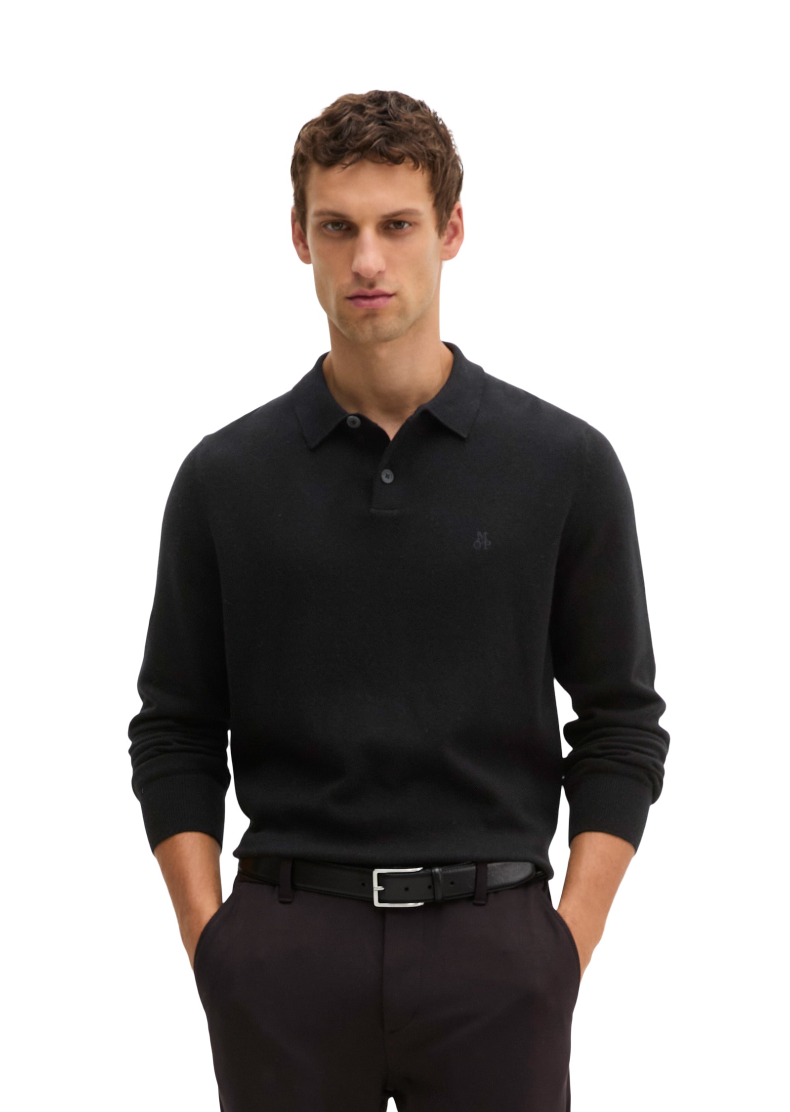 Marc OPolo Langarm-Poloshirt "aus softem Bio-Bauwoll-Schurwoll-Mix"
