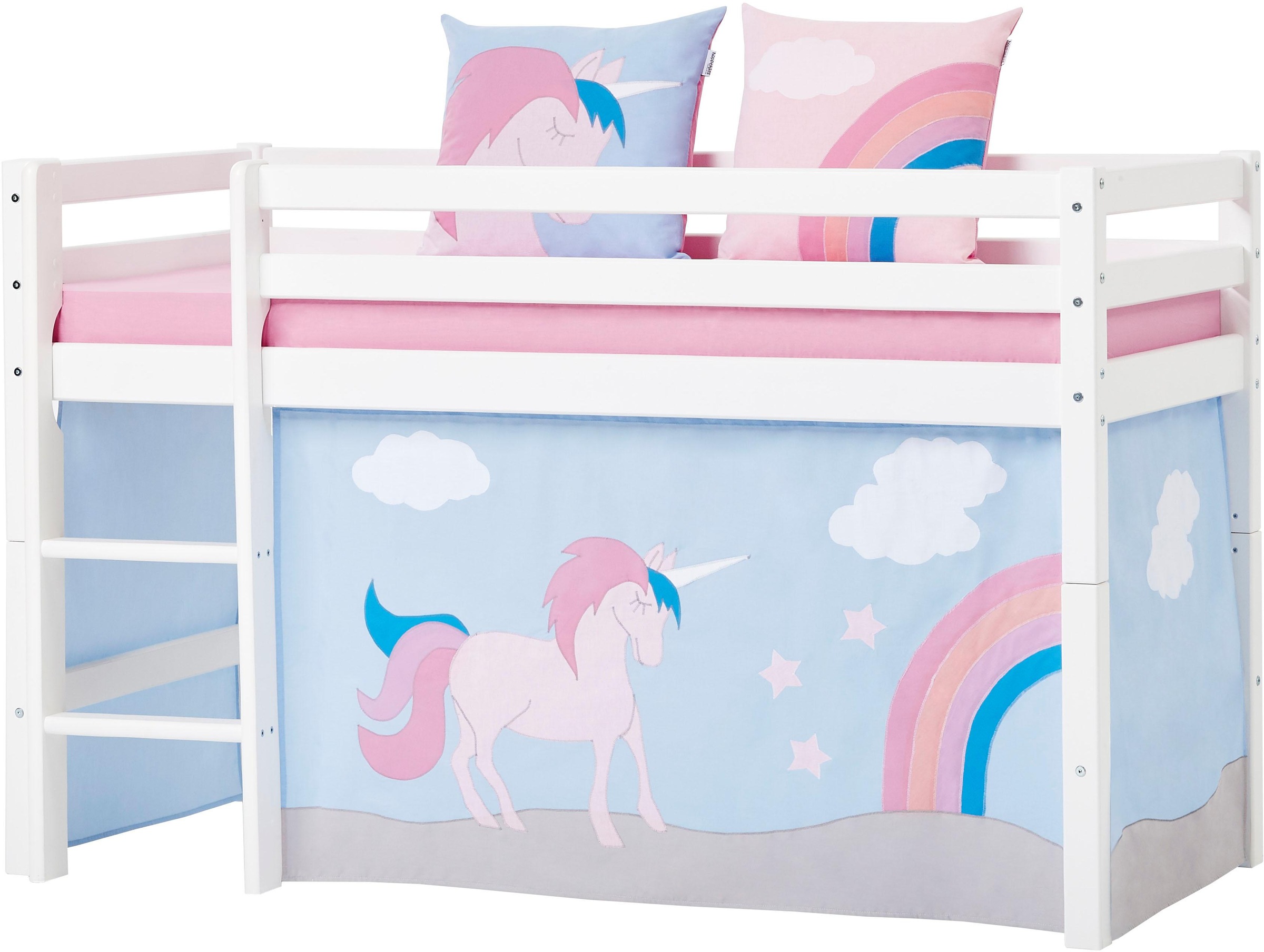 Hoppekids Hochbett Einhorn Inkl Vorhang Set Matratze Und Rollrost Kaufen Baur