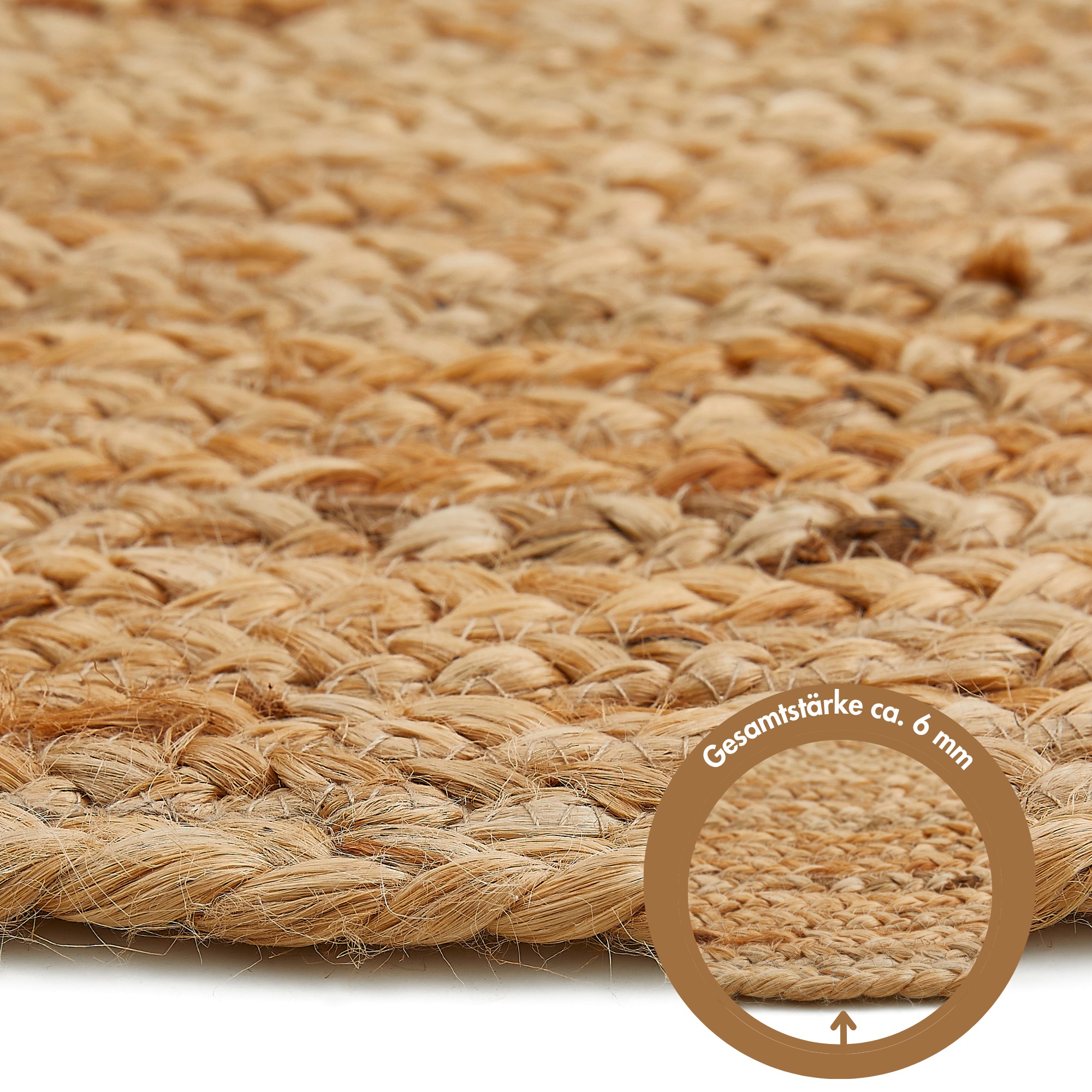 LUXOR living Teppich »Mamda 2, Juteteppich« rund 6 mm Höhe Flachgewebe, handgeflochten, Flecht Design, Naturfaser, Boho-Style