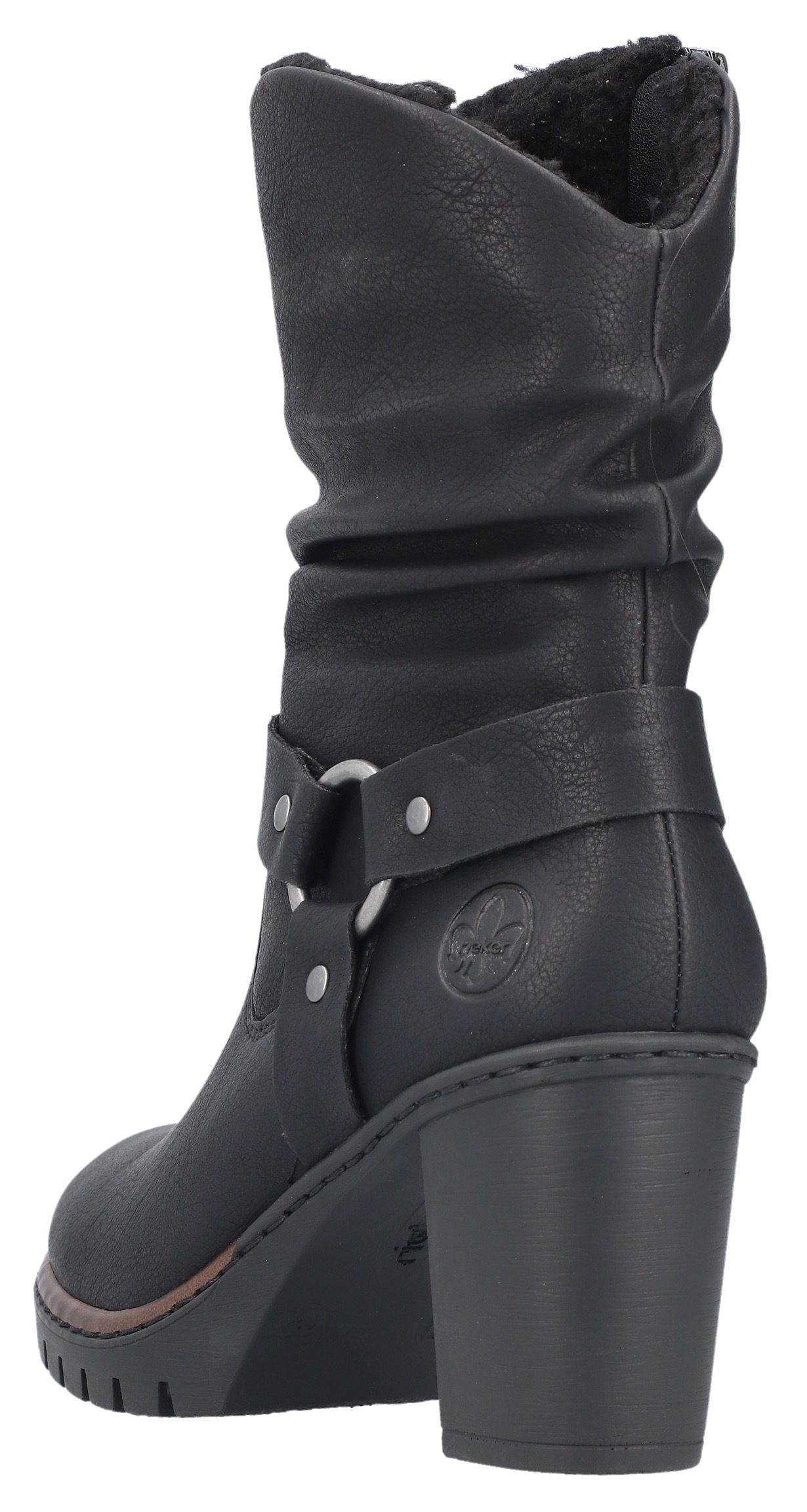 Rieker Westernstiefelette, Biker-Stiefelette, Blockabsatz, Warmfutter, mit gerafftem Schaft