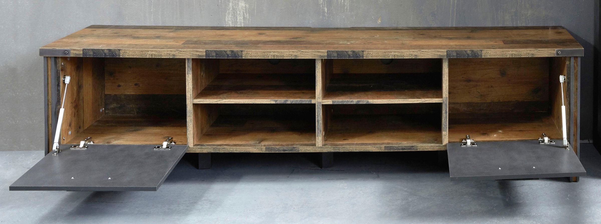 Home affaire Lowboard »Bristol«, Breiter Fernsehtisch im Industrial Style - Maße (B/T/H) 207/42/52 cm