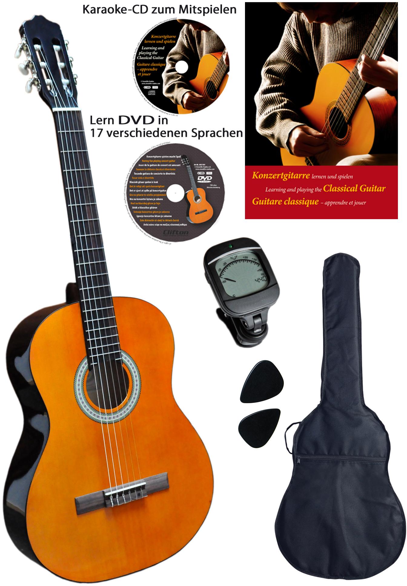 CLIFTON Kinder Konzertgitarre "Clifton-Konzertgitarre", Rechtshänder, beige, H:9cm L:93cm, Saiteninstrumente, Komplettset
