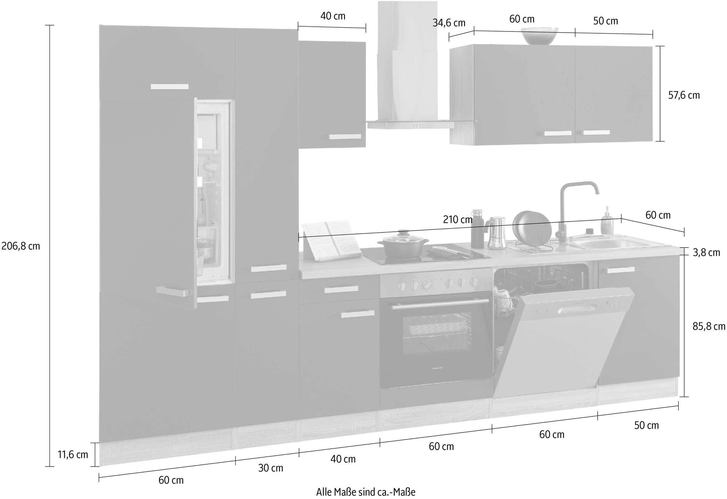 OPTIFIT Küchenzeile »Leer Breite 300 cm«, mit Hanseatic E-Geräten, inkl. Kühlschrank