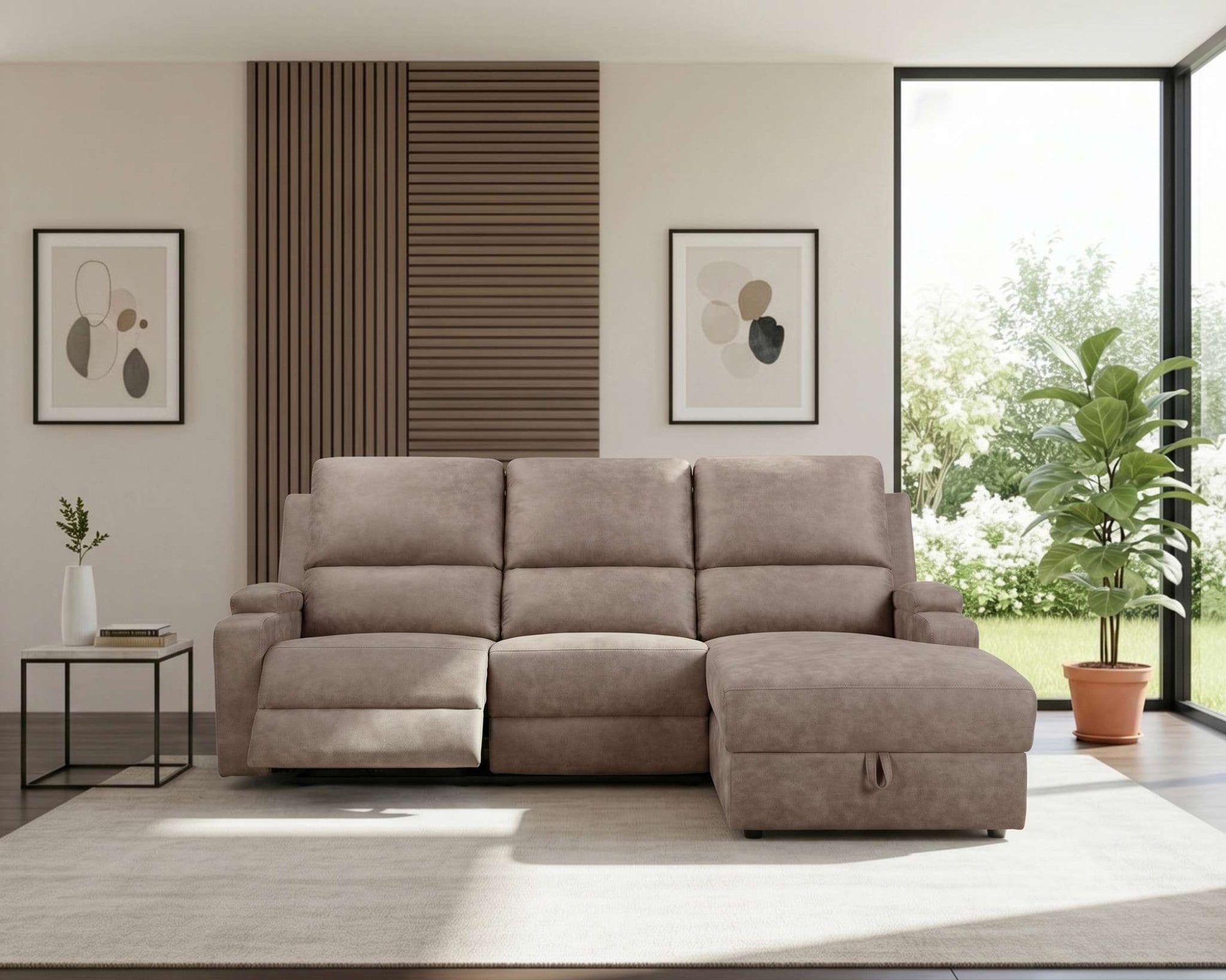 OTTO home Ecksofa "NAPORI Microfaser, L-Form, 210cm, man./elektr. Relaxfunktion" USB-A bei elektr. Variante, Staukasten, Seitentaschen u. Federkern