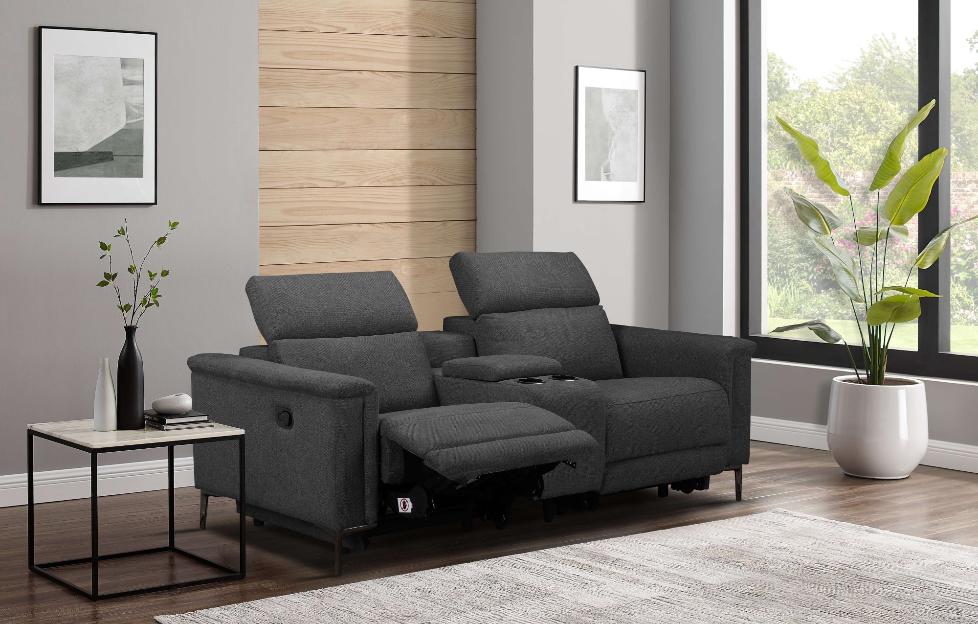 OTTO home 2-Sitzer "LUND, Struktur, Kinosofa, Relaxfunktion, TV-Sessel, man./elektrisch" Kopfteilverstellung, Getränkefachhalter, Staufach, wahlweise USB A/C
