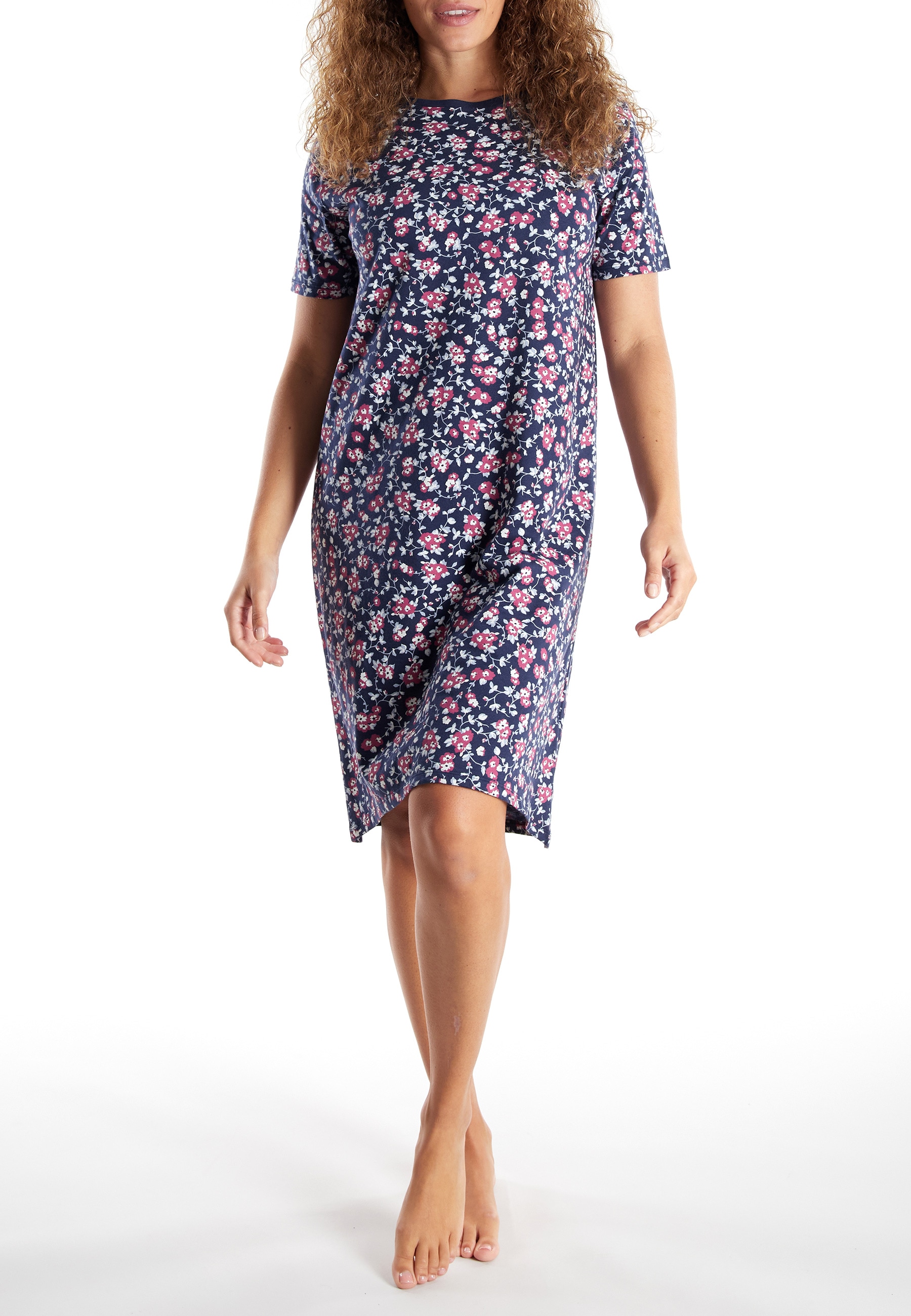 GÖTZBURG Pyjama knielang, Kurzarm, Rundhalsausschnitt, mit Motiv, Baumwolle