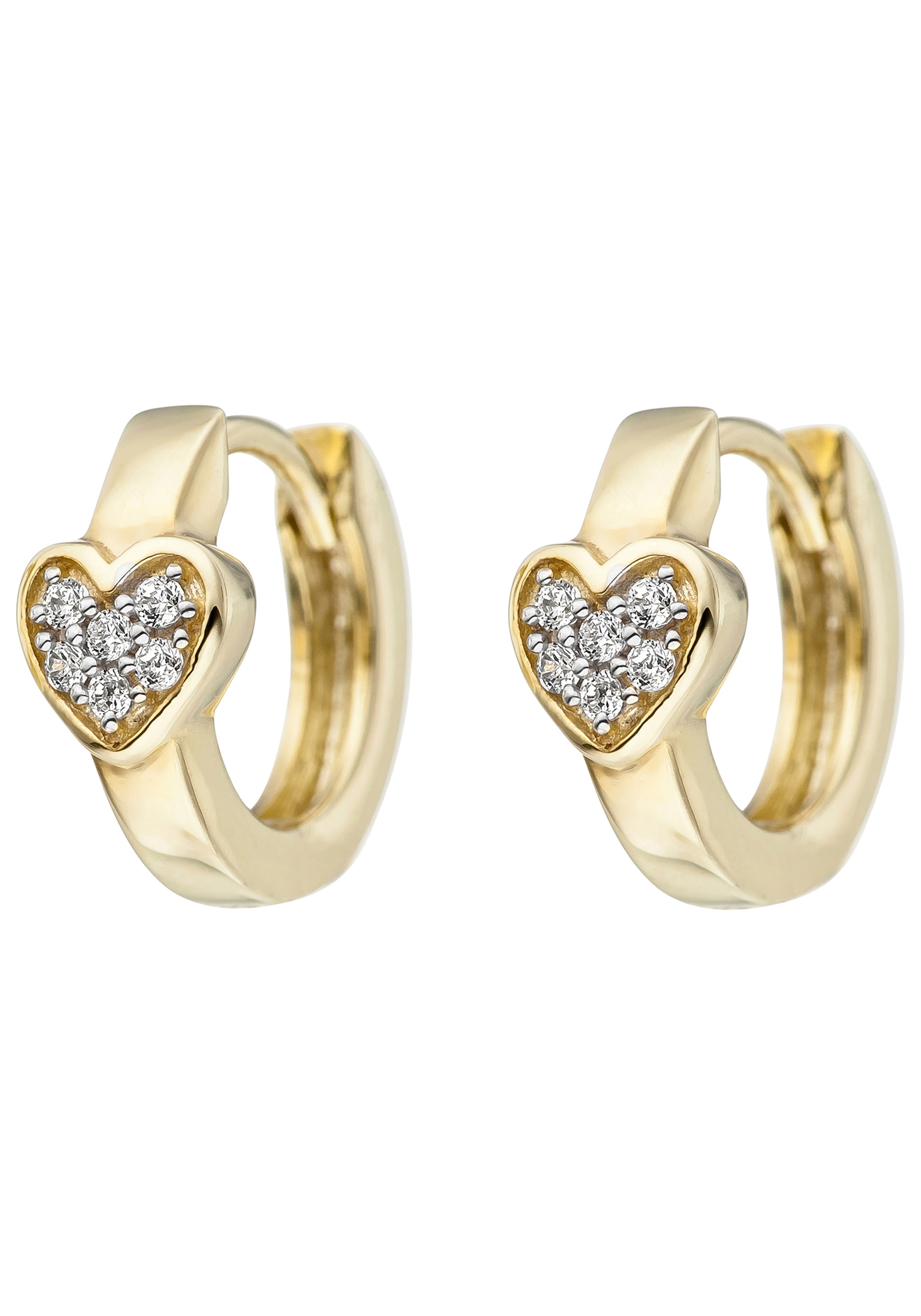 JOBO Paar Creolen Herz 375 Gold mit Zirkonia