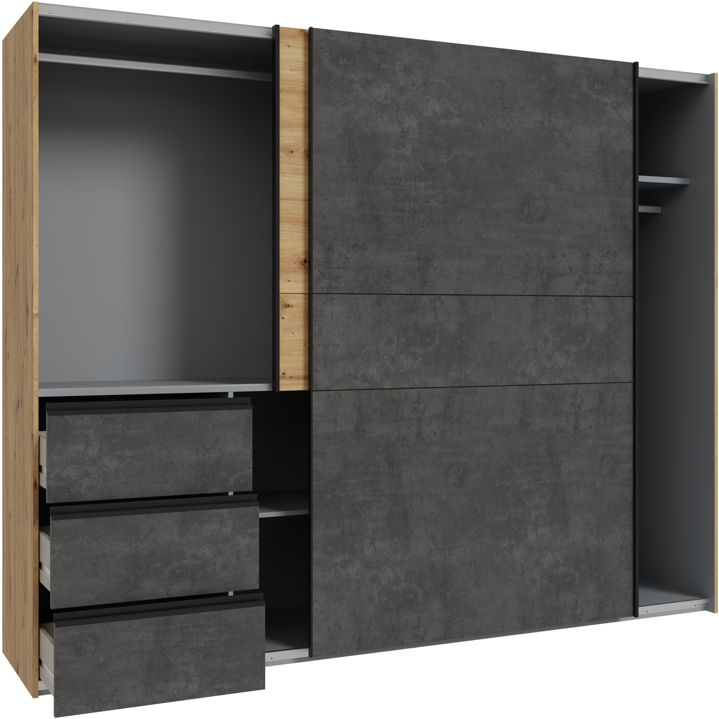 FORTE Schwebetürenschrank, Schwebetürenschrank, Stauraum, Schubkästen, erhältlich in 2 Dekoren