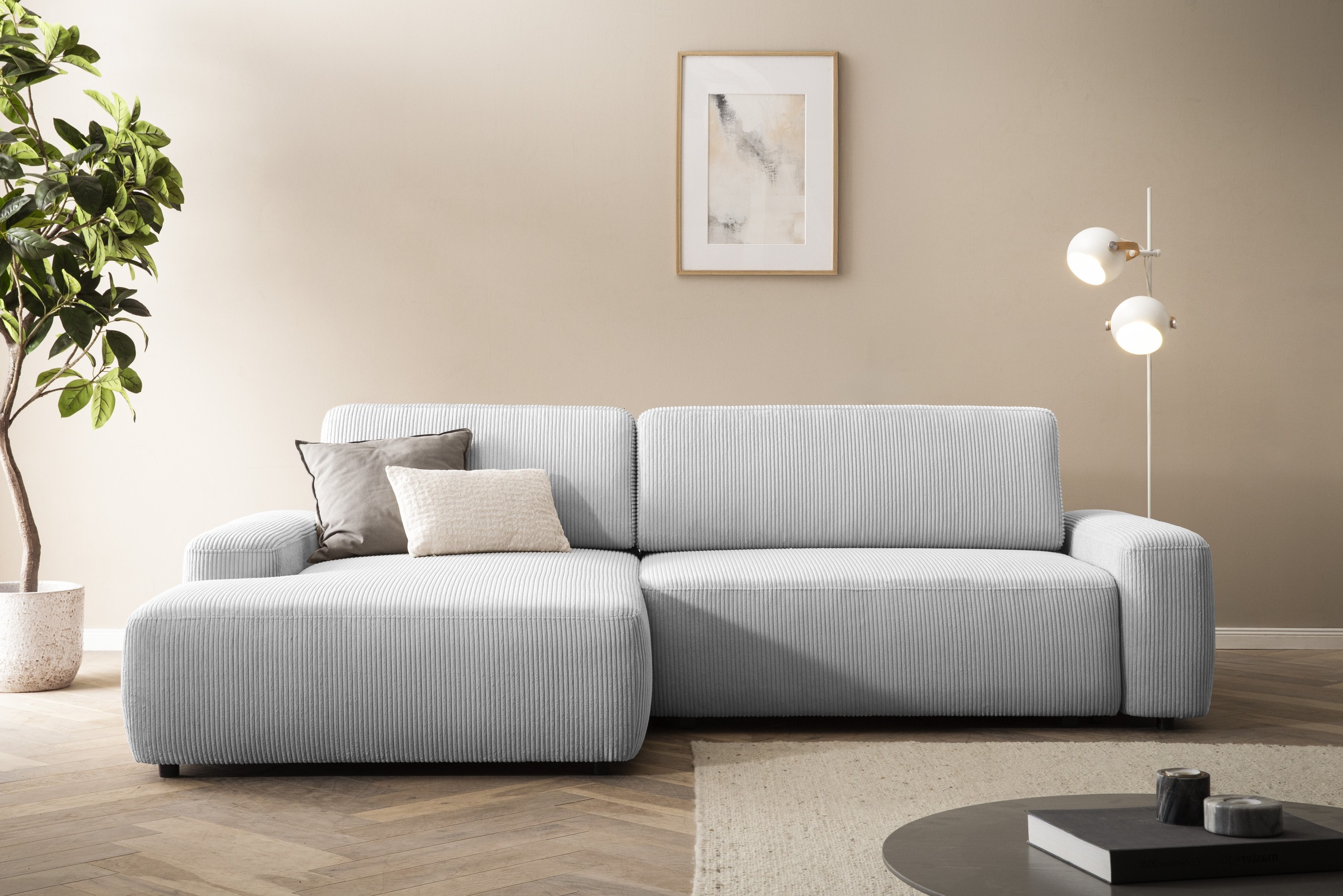 INOSIGN Ecksofa »TORGE (264cm), Schlafsofa in Cord, Samtvelours o Struktur fein, L-Form«, Schlaffunktion, Bettkasten, Liegefläche: 125/210 cm