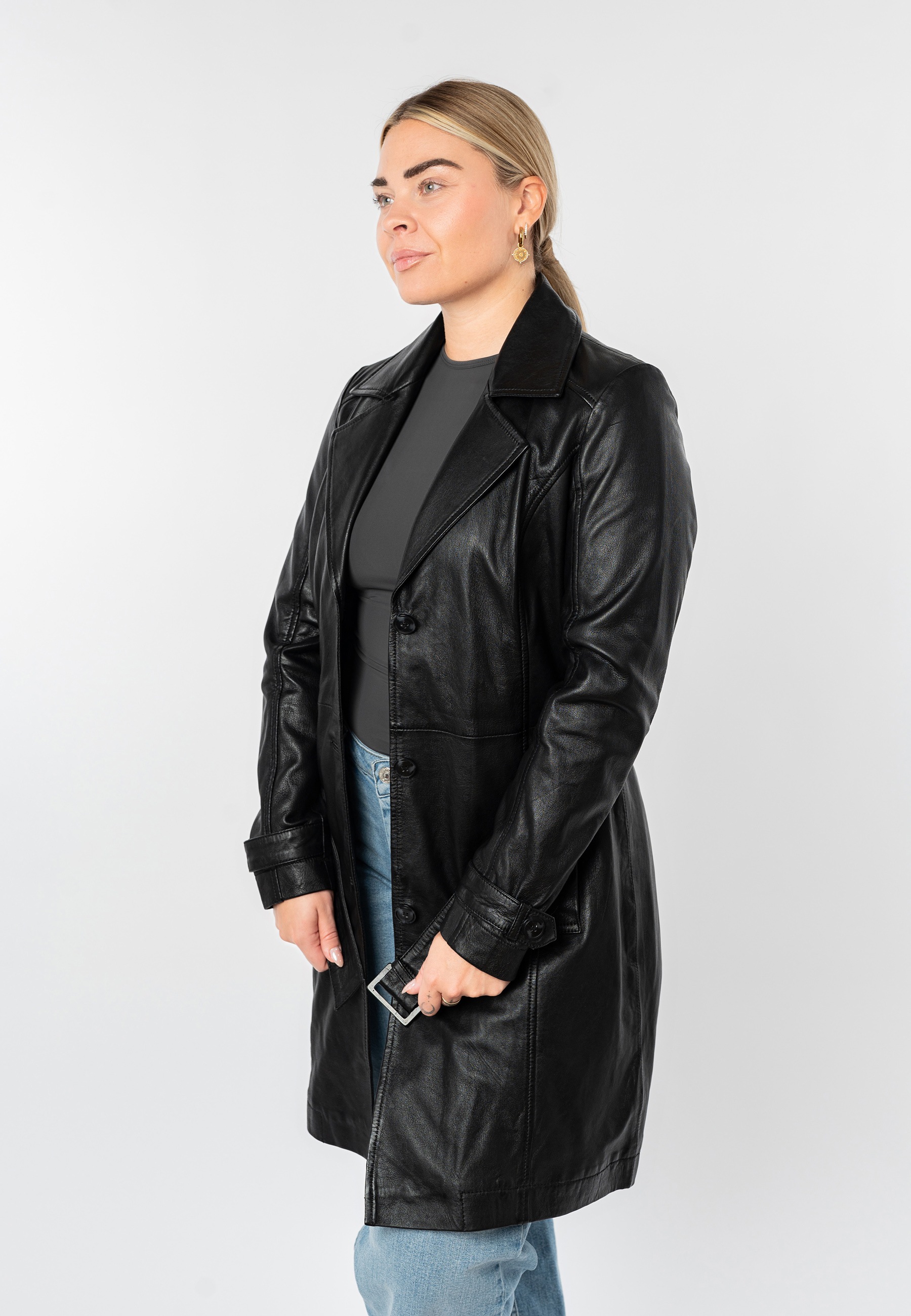 Thumbnail - Mauritius Trenchcoat "MWLeoniz" aus Echtleder, mit Taillengürtel