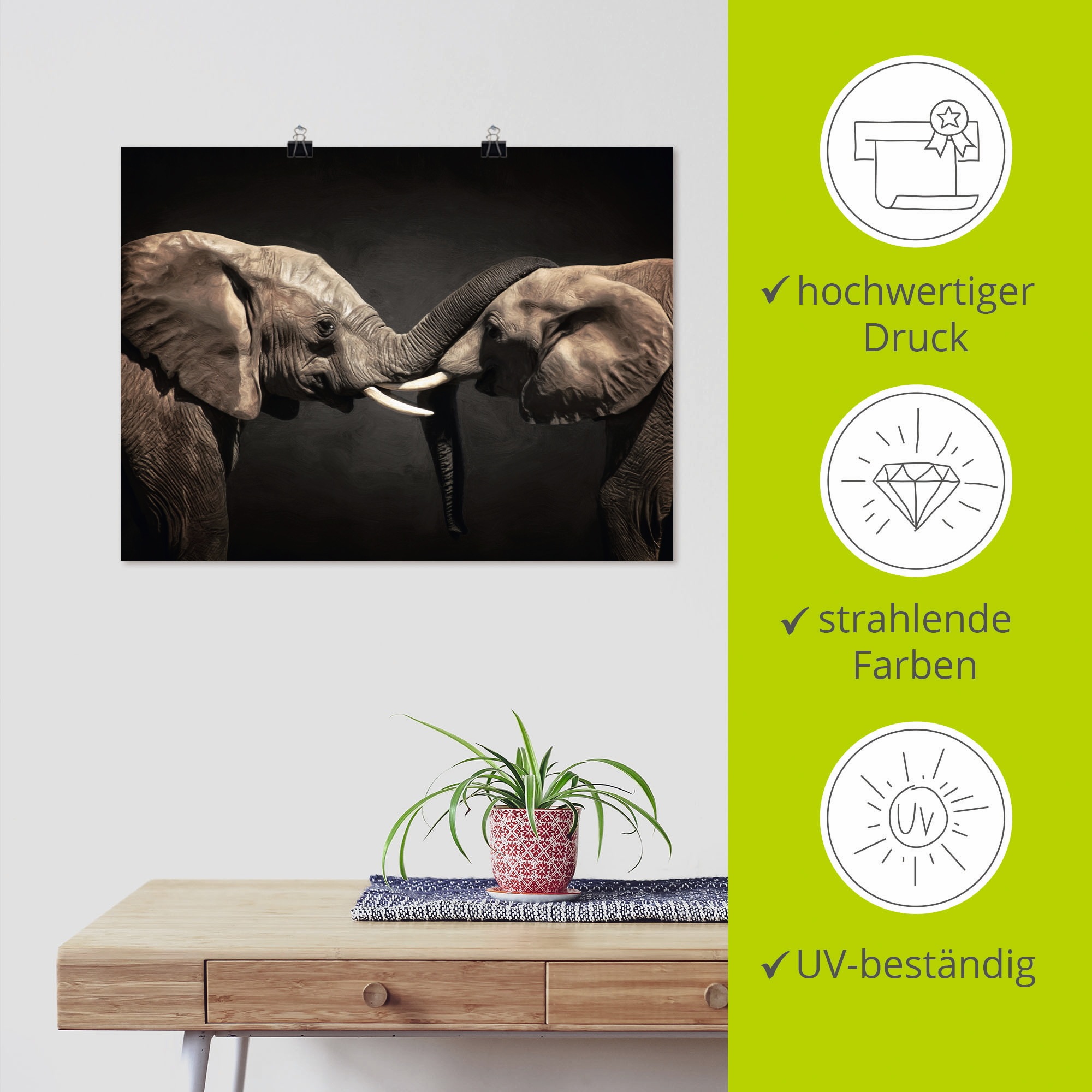 Artland Wandbild »Zwei Elefanten«, Wildtiere, (1 St.), als Leinwandbild, Poster, Wandaufkleber in verschied. Größen