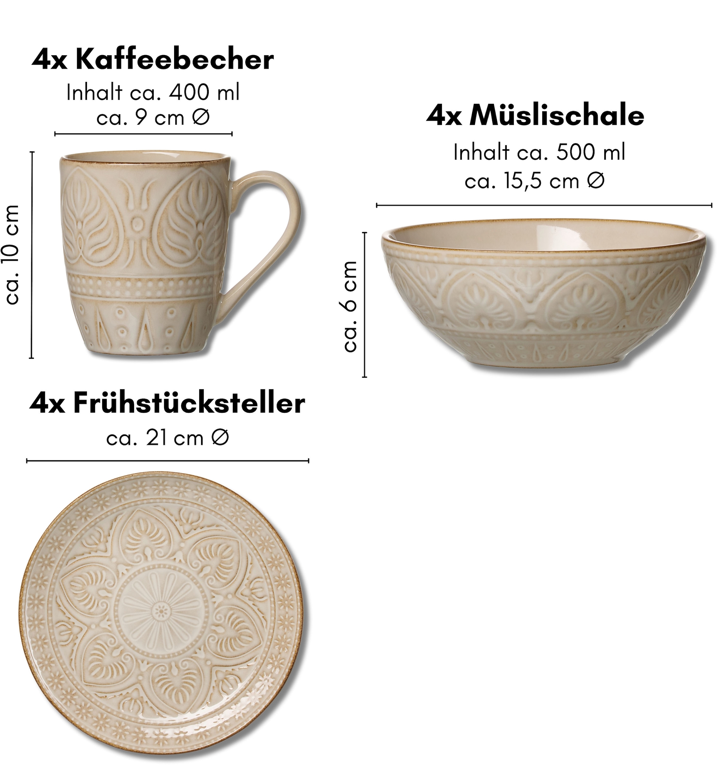 Ritzenhoff & Breker Frühstücks-Geschirrset »Omara«, (Set, 12 tlg.), Reaktivglasur, jedes Stück ein Unikat