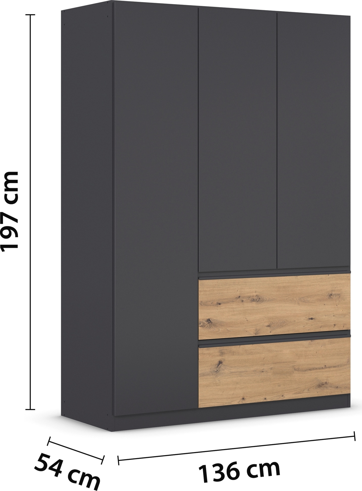 Schubkästen, Push BAUR Drehtürenschrank rauch Front mit | Funktion grifflose -to-Open mit »Costa«,