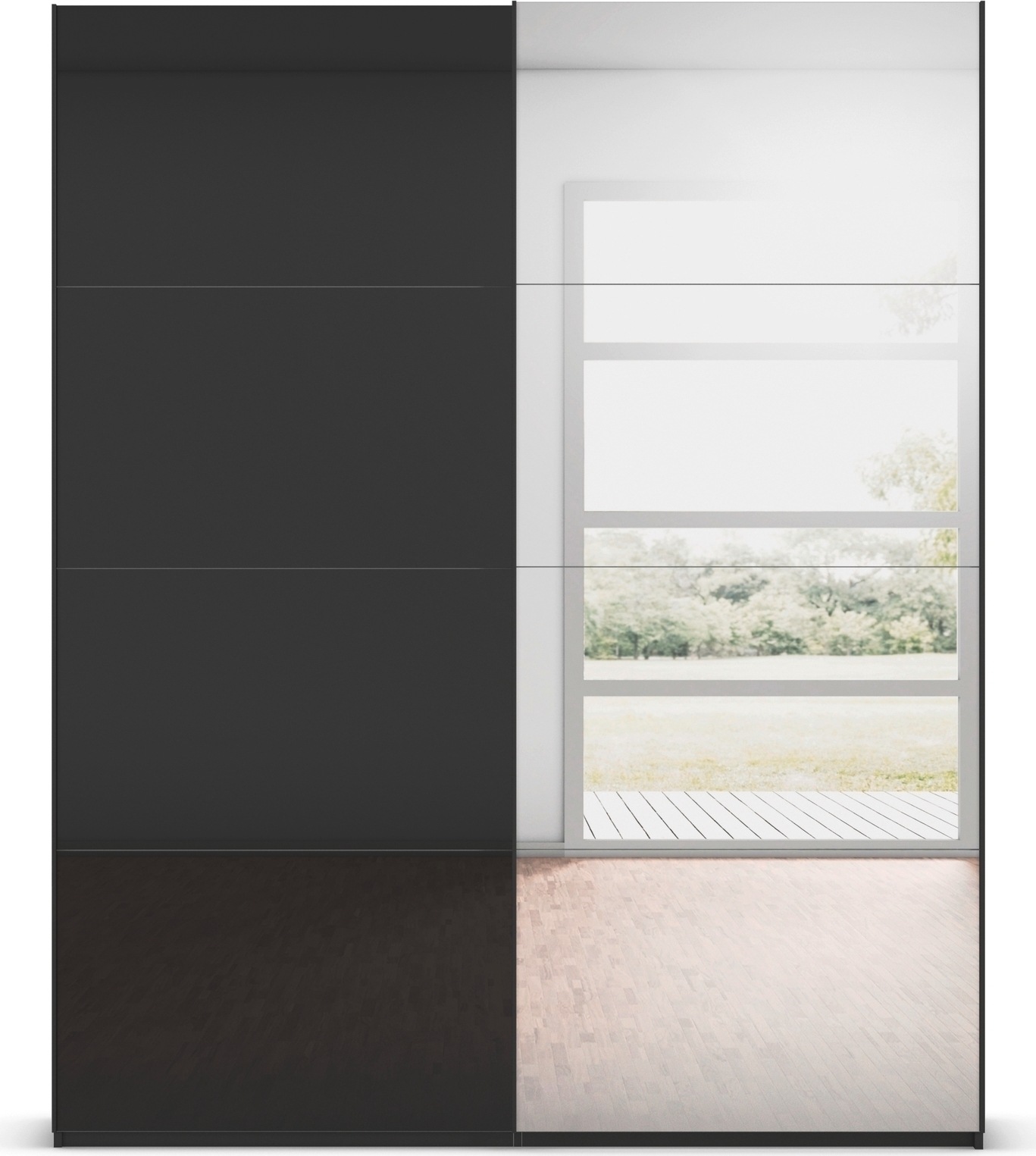 rauch Schwebetürenschrank »Kleiderschrank Schrank Garderobe Schlafzimmerschrank SCALE-FYRA«, edle viergeteilte Türen Spiegel/Glas-Mix viele Farben MADE IN GERMANY