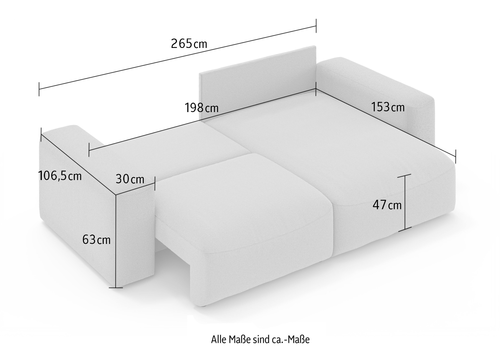 OTTO home Ecksofa »MATTS Schlafsofa mit Bettkasten, Maße B/T/H: 265/159/89 cm«, L-Form mit Recamiere rechts oder links, hoher Sitzkomfort