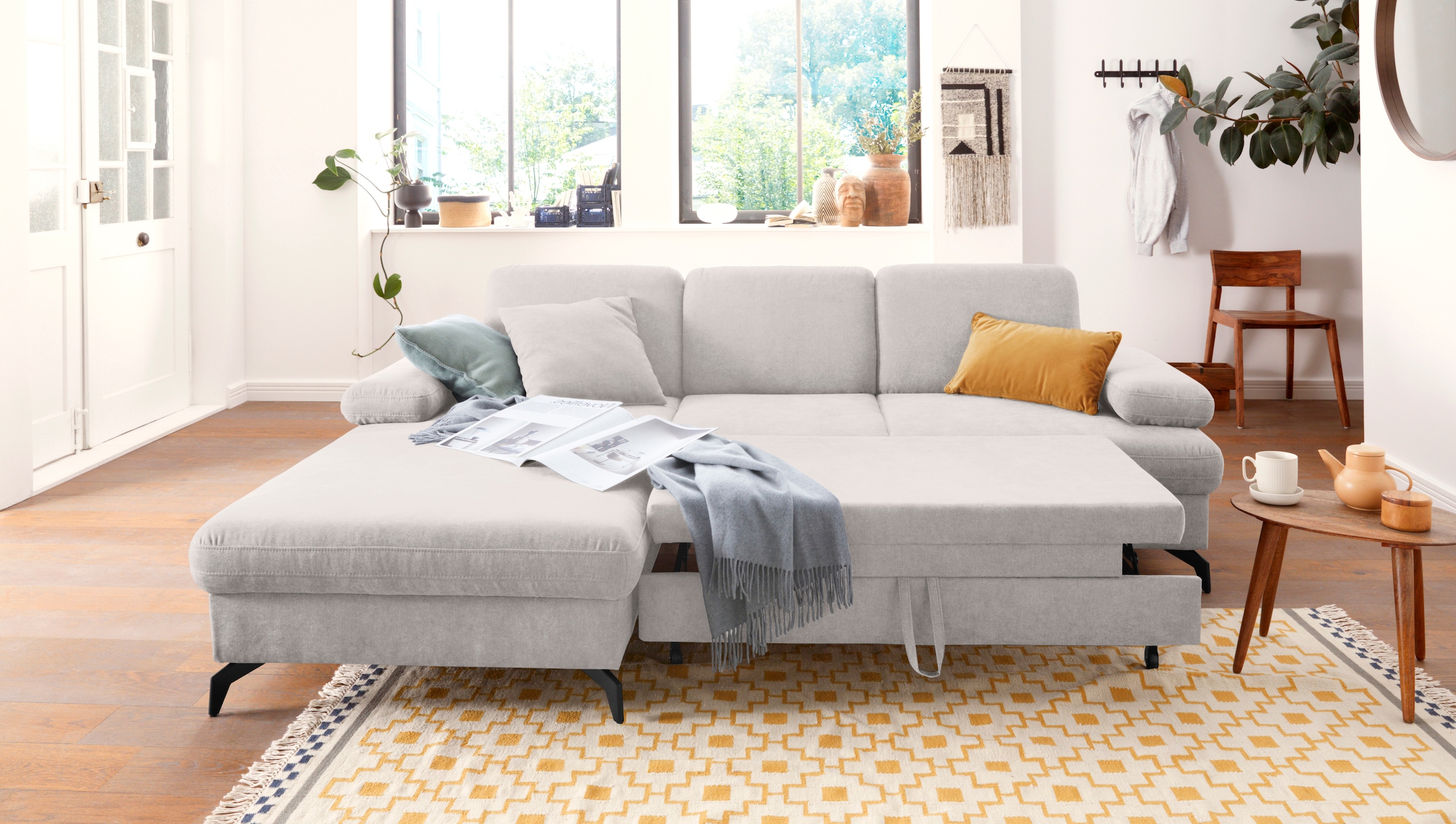 sit&more Ecksofa »Morris L-Form«, mit Bettfunktion, bzw. XXL-Sitzfläche, Armteilverstellung & Zierkissen