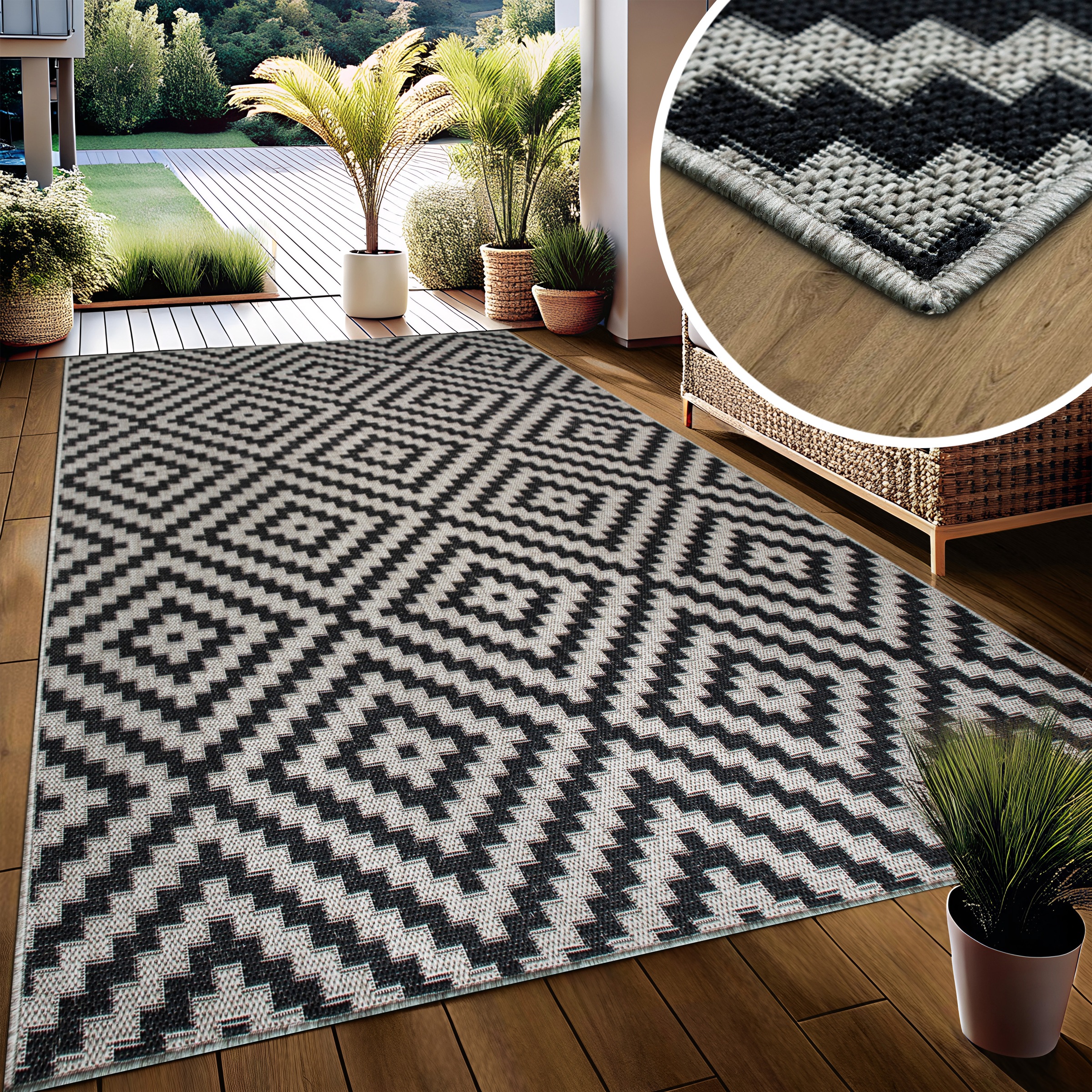 my home Teppich »Cordoba auch als Läufer erhältlich«, rechteckig, 3 mm Höhe, In- und Outdoor geeignet, Sisal-Optik, Wetterfest & UV-beständig, Boho