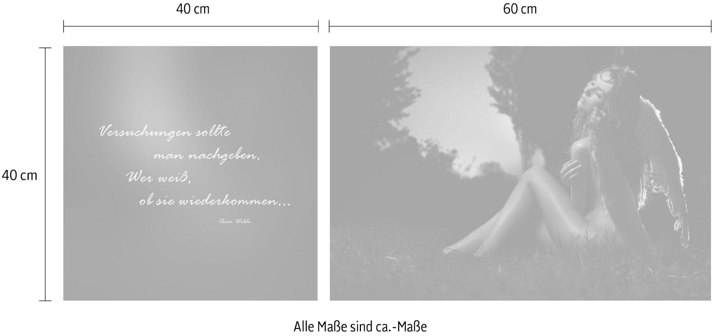 queence Leinwandbild »Versuchungen«, Erotische Bilder-Engel-Kunst-Modern-Spa-Spa Bilder-Sprüche-Sprüche & Texte-Schriftzug-Schriftzüge, (Set), Premium-Leinwandstoff, Handarbeit aus Deutschland, Zitat, 2er Set