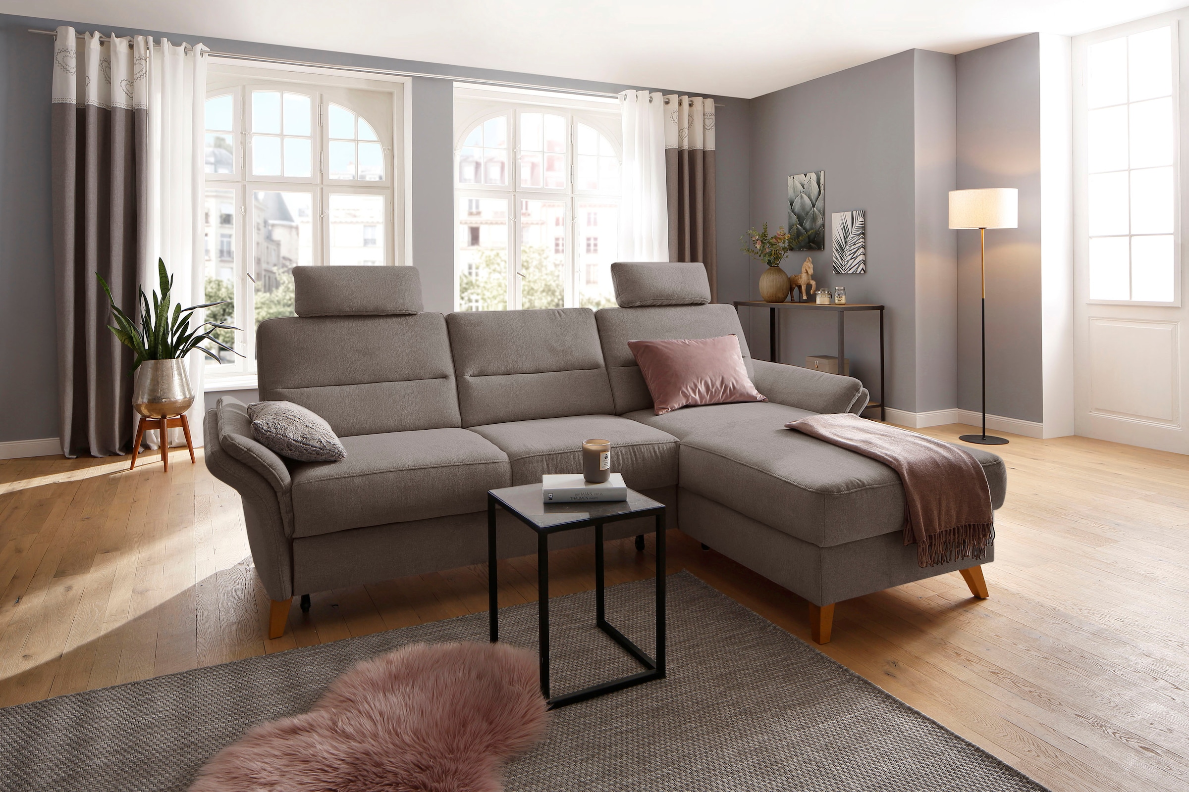 OTTO home Ecksofa "Westerland L-Form" Federkern-Polsterung, wahlweise mit Schlaffunktion, Bettkasten