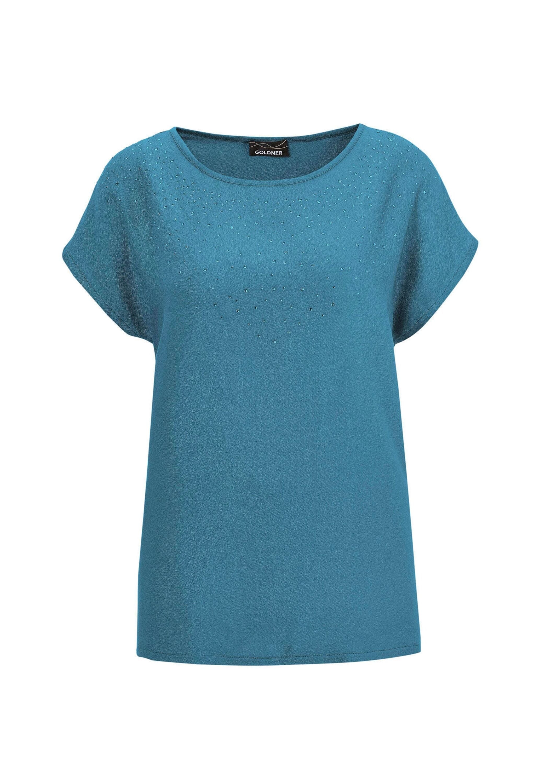 GOLDNER Schlupfbluse "Kurzgröße Elegante Viskosebluse mit Glitzer" Dekosteine