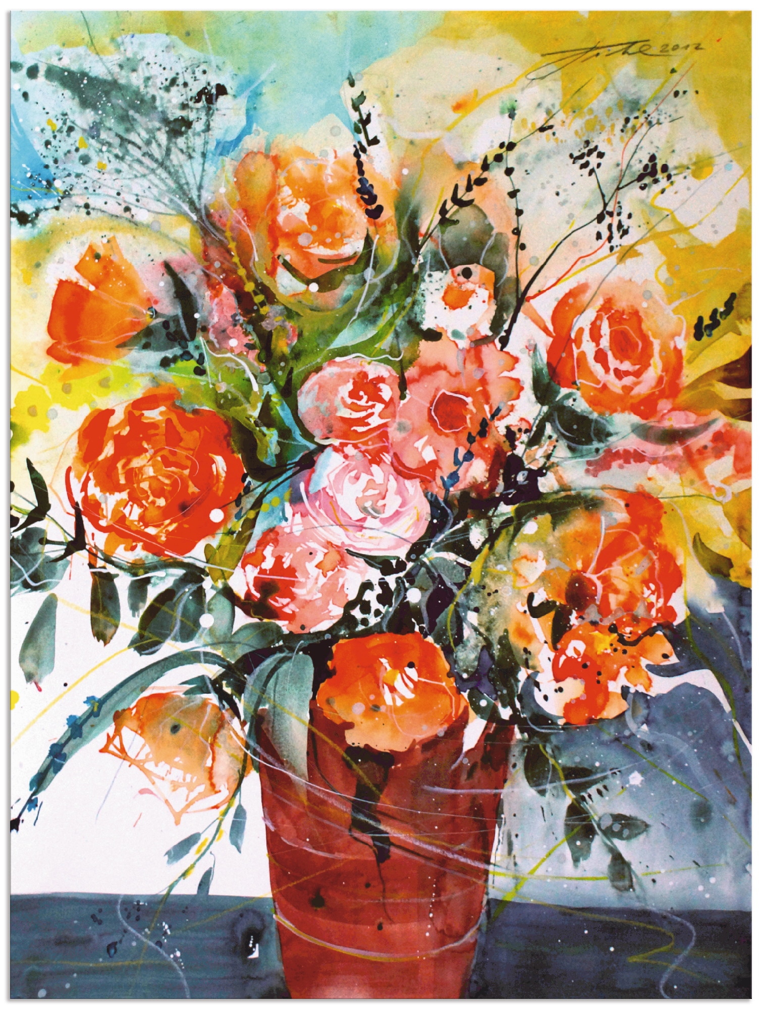 Black Friday Artland Wandbild »Rosen in brauner Vase«, Blumen, (1 St.), als  Alubild, Leinwandbild, Wandaufkleber oder Poster in versch. Größen | BAUR