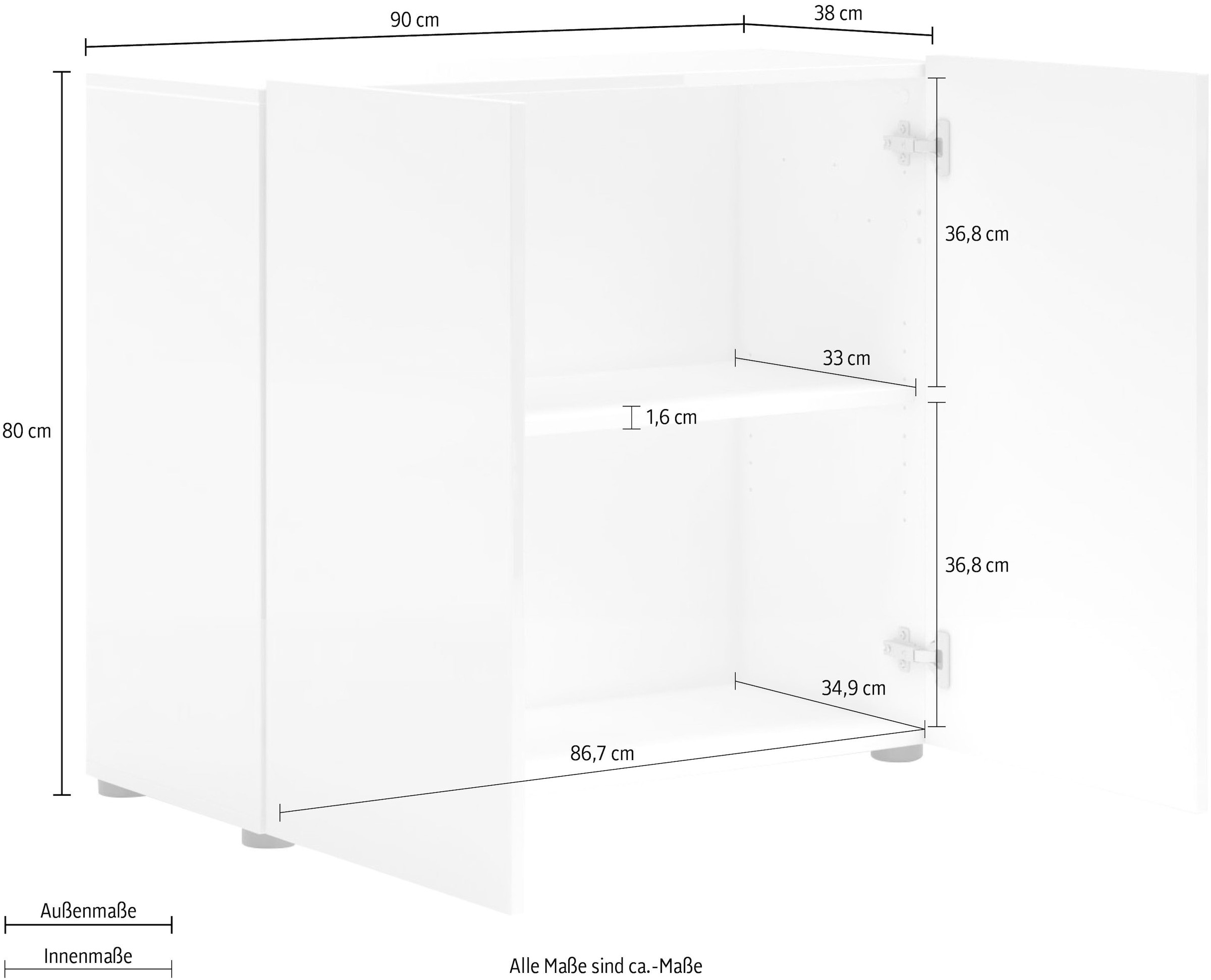Home affaire Sideboard »MISTER, Kommode, Lowboard, Breite 90 cm, Made in Italy« Korpus und Fronten komplett Hochglanz lackiert