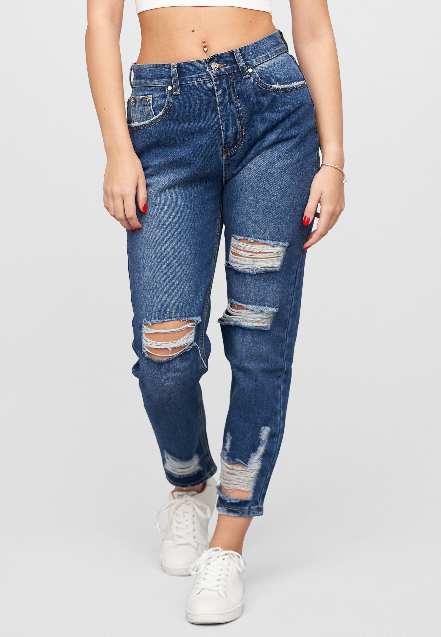 CLOUD 5IVE Bequeme Jeans »CLOUD 5IVE High-Waist Boyfriend Destroyed Jeans Hose 5-Pockets«