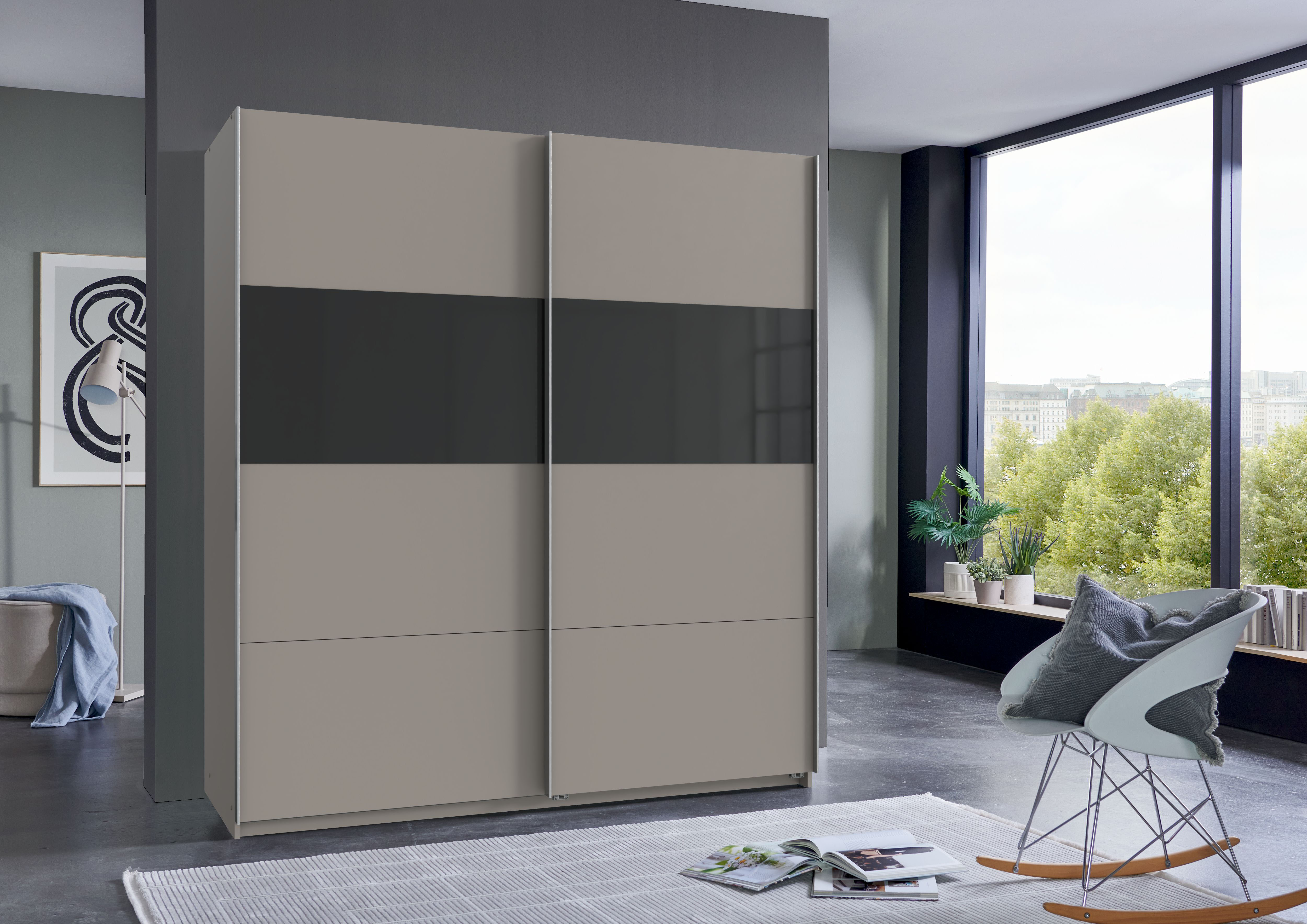 Wimex Schwebetürenschrank "Bramfeld Kleiderschrank" mit Glaselementen und zusätzlichen Einlegeböden