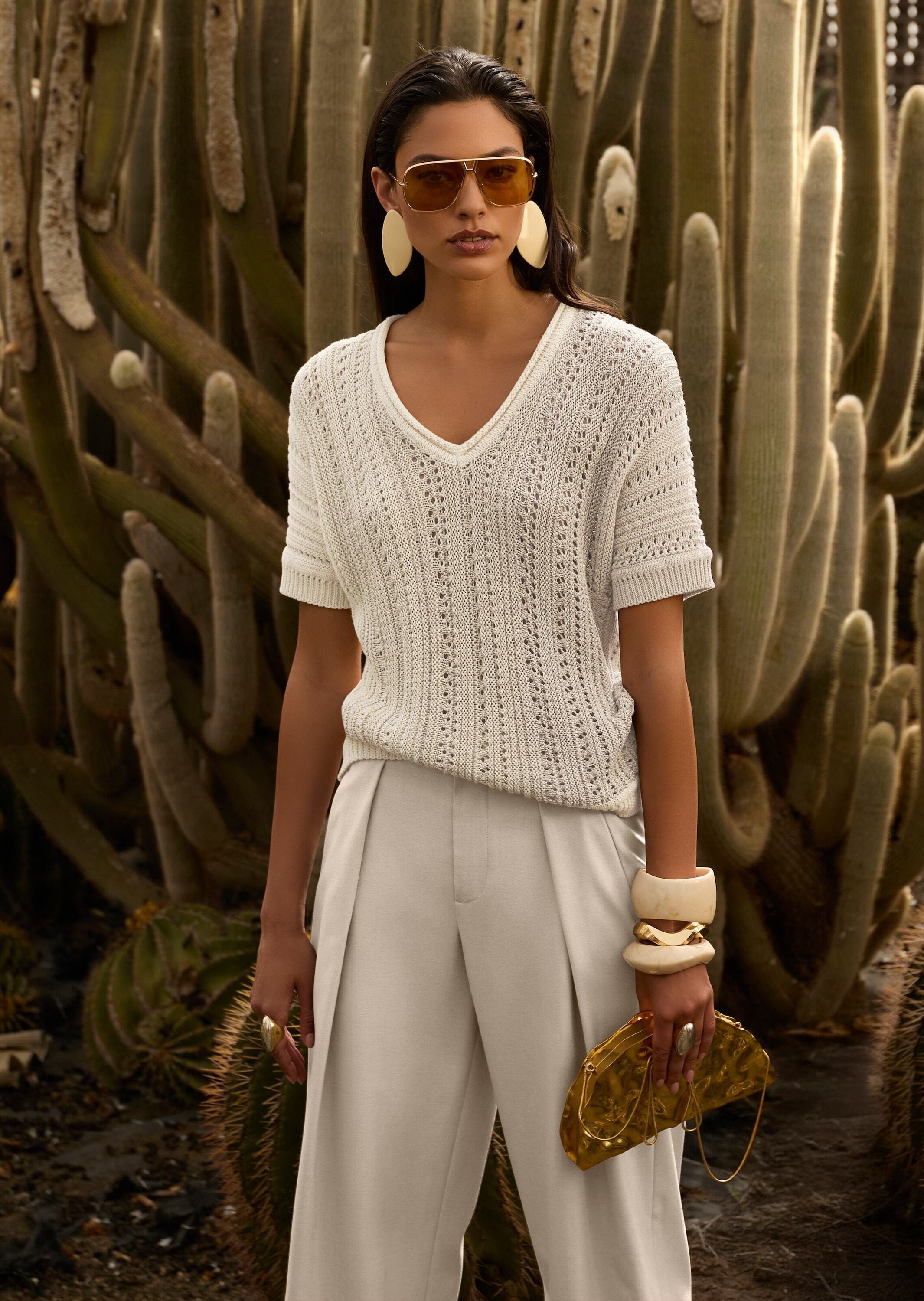 MADELEINE Longpullover »Strickpullover Ajourshirt mit Glanzeffekt« Dezentes Effektgarn