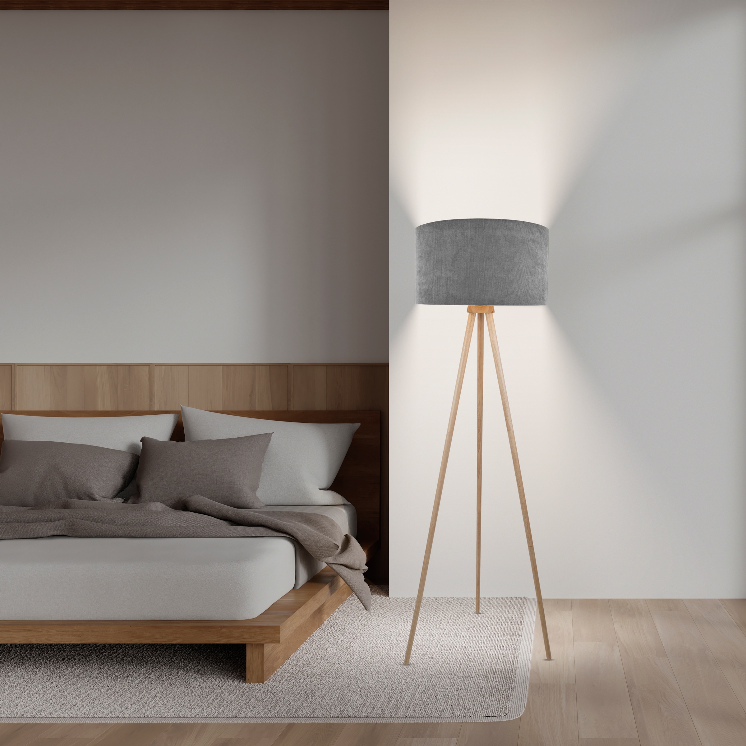 OTTO home Stehlampe »Torell - Dreibein Stehleuchte« E27 1 Stk. Textil, Dreibein Holz, E27, Kabel 300cm, Leinen o. Cord, Textilschirm