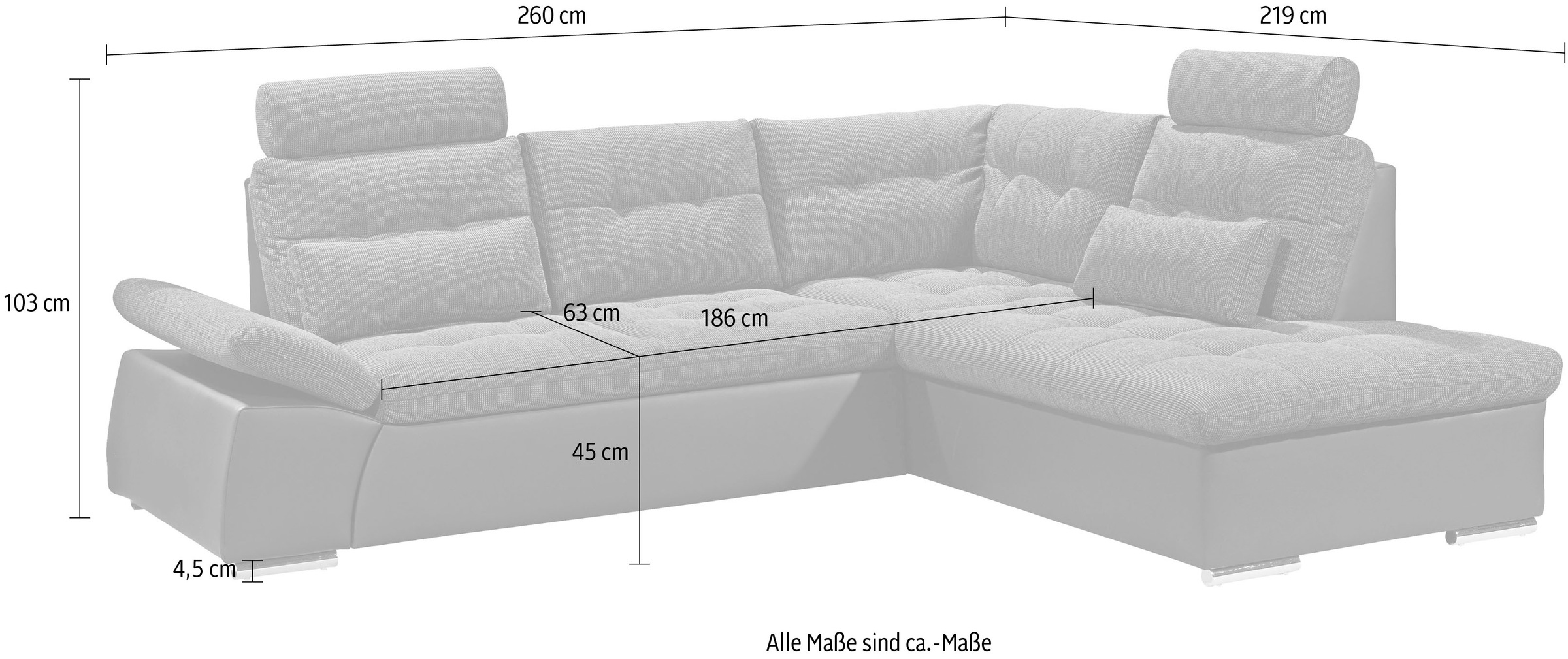 ED EXCITING DESIGN Ecksofa »Jakarta L-Form«, mit Bettfunktion, Kopfstützen, Nierenkissen etc.