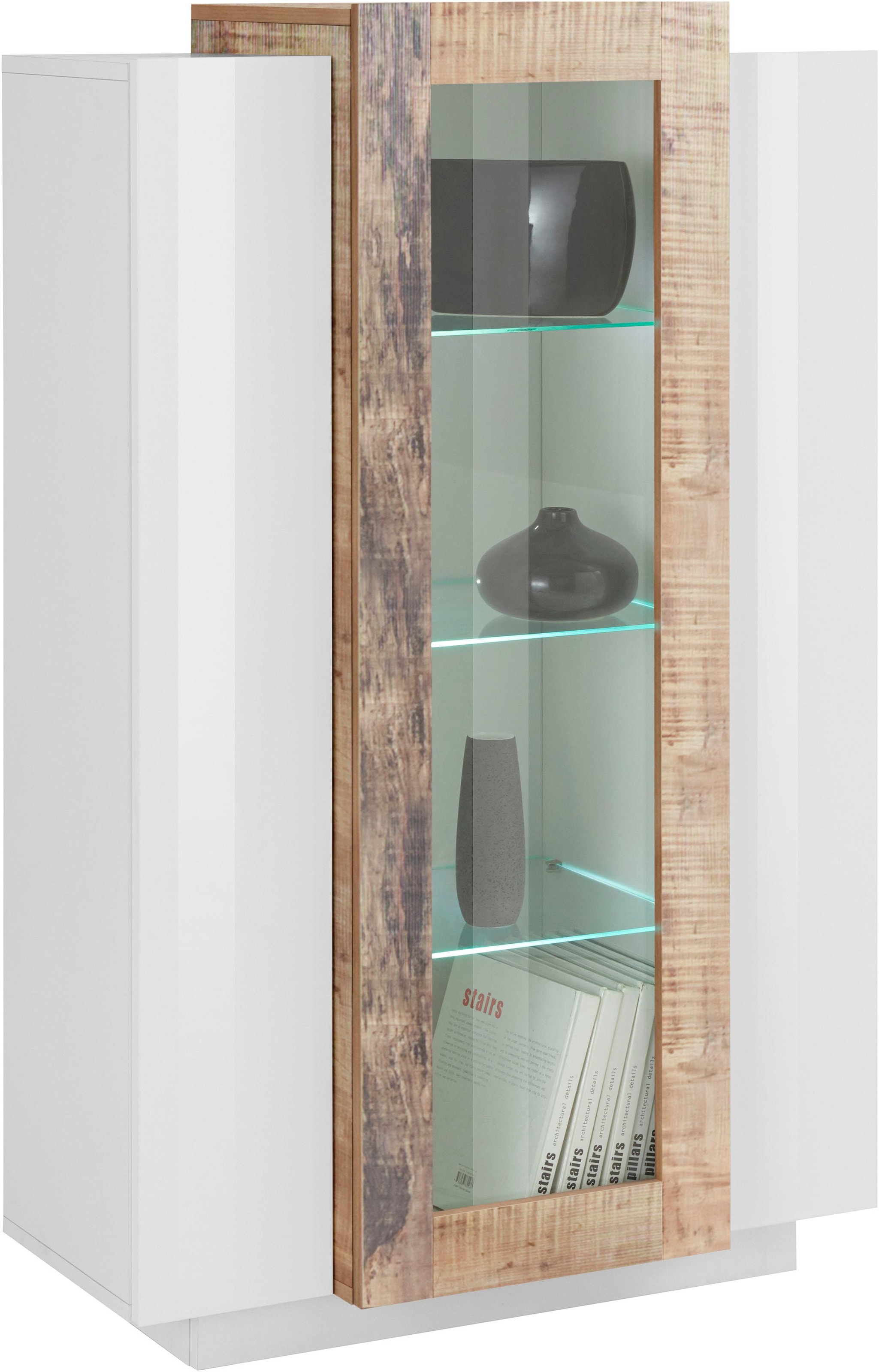 INOSIGN Vitrine »Coro, Vitrine, Glasvitrine, Vitrinenschrank, Stauraumvitrine«, 3 Türen davon 1 Glastür, 9 Fächer, Doppeltiefe, Höhe 120,5cm