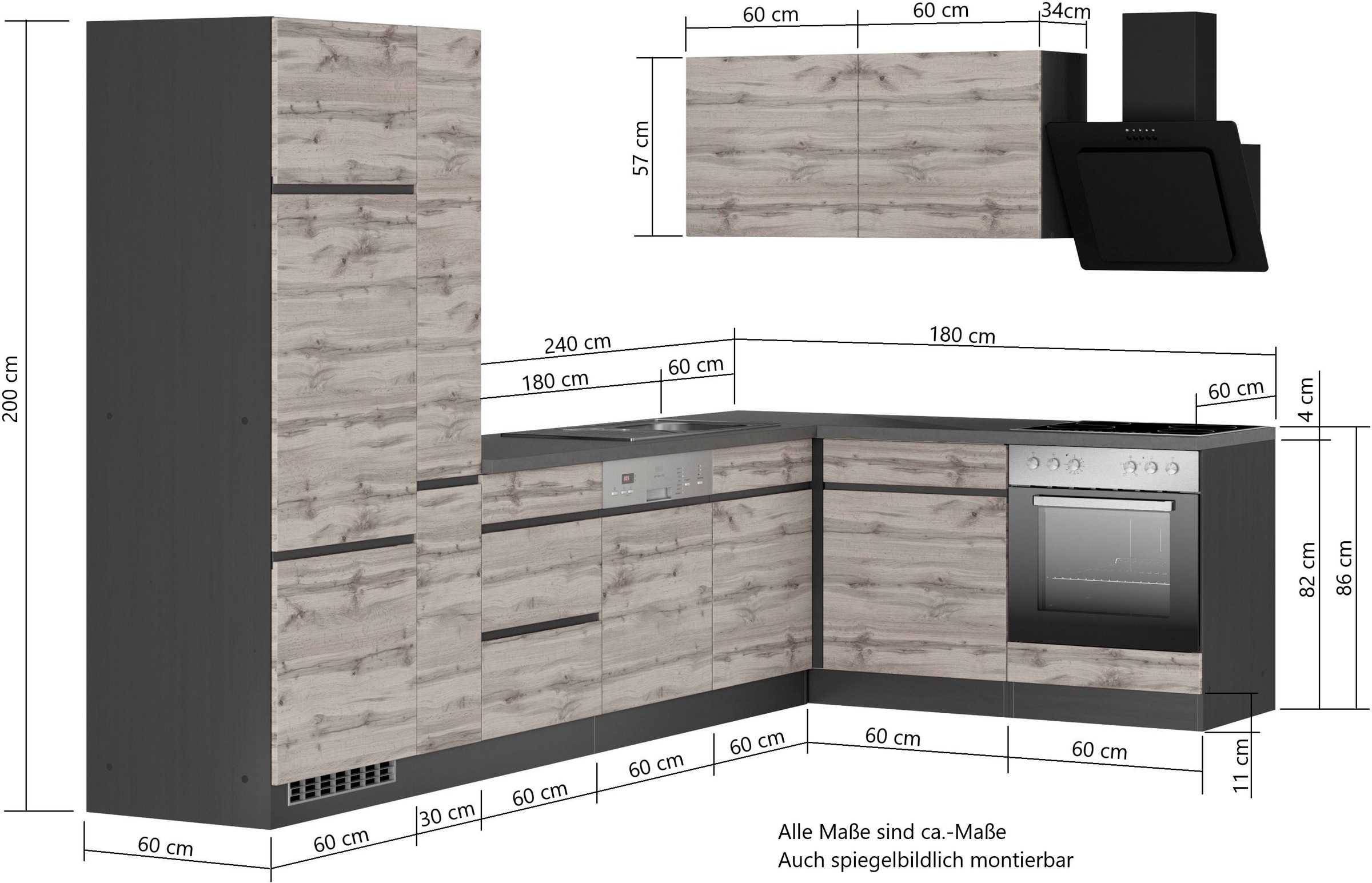 KOCHSTATION Winkelküche »KS-Riesa«, Stellbreite 240x270 cm, wahlweise mit oder ohne E-Geräte