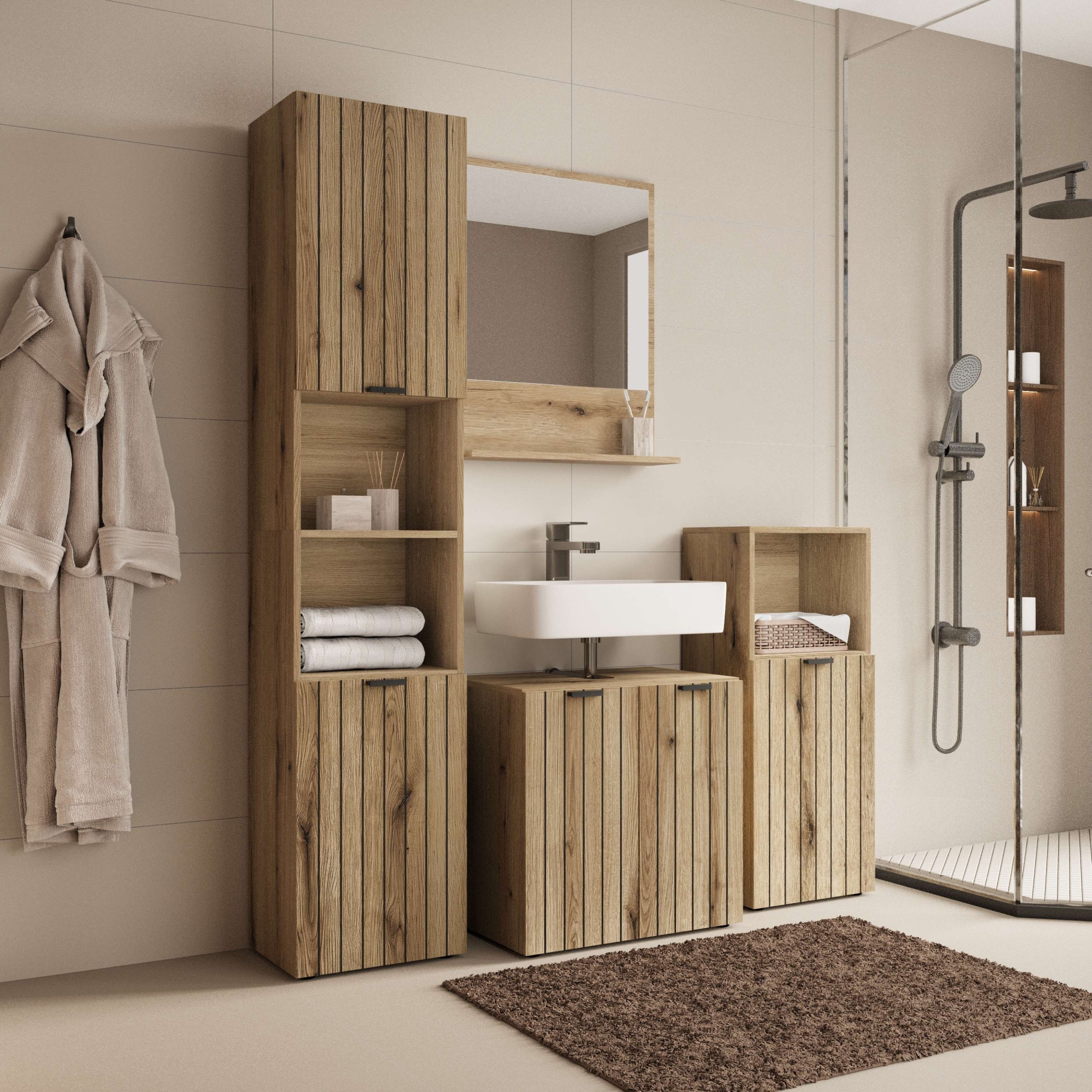 OTTO home Waschbeckenunterschrank »Amrum« Breite 60 cm dekorative Lamellenoptik