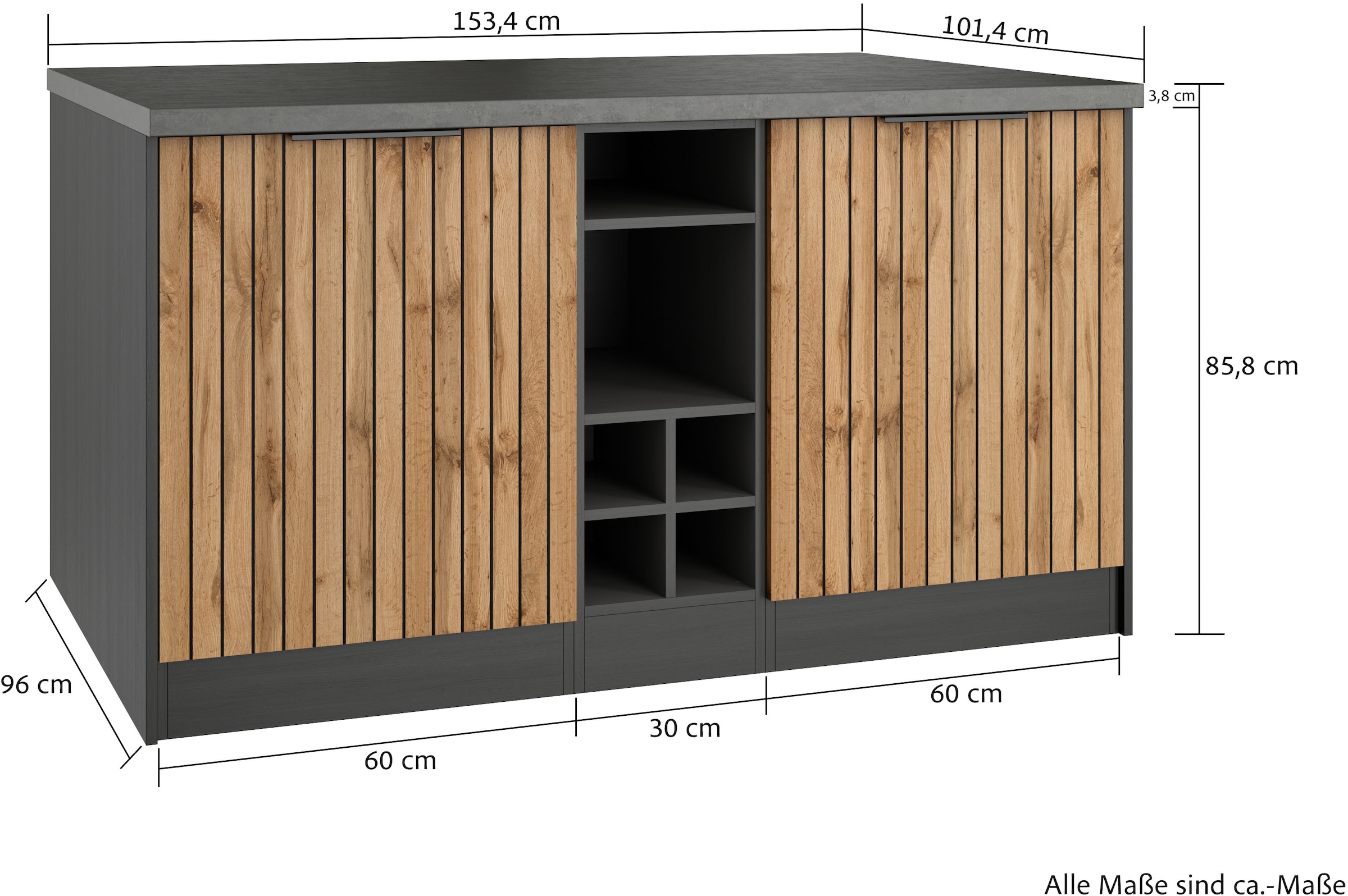 KOCHSTATION Kücheninsel »KS-Lagos«, Kücheninsel 153/100 cm, mit höhenverstellbaren Möbelfüßen