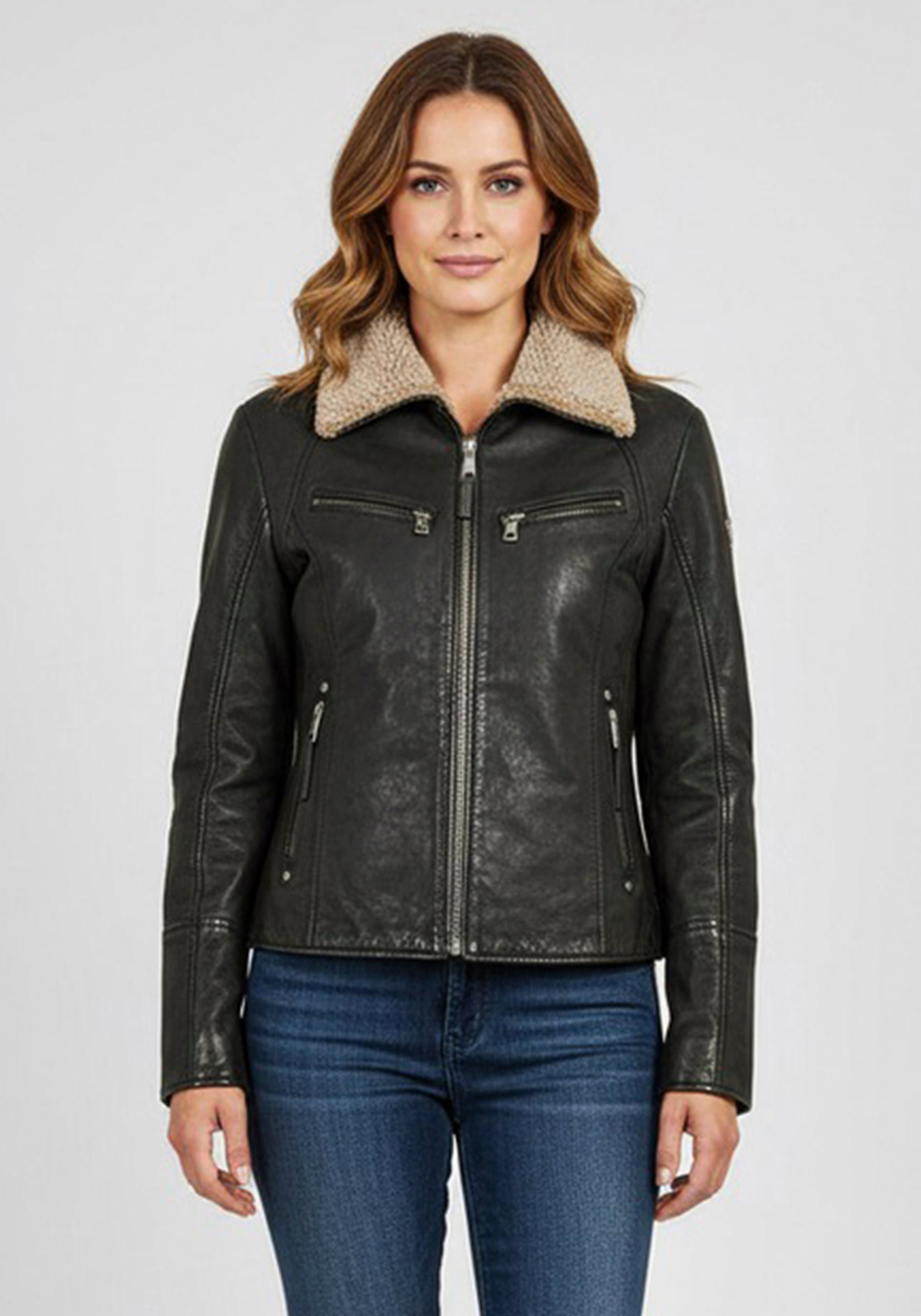 Mauritius Lederjacke "MWNaedda" mit hochschließendem Kragen mit Teddyplüsch günstig online kaufen