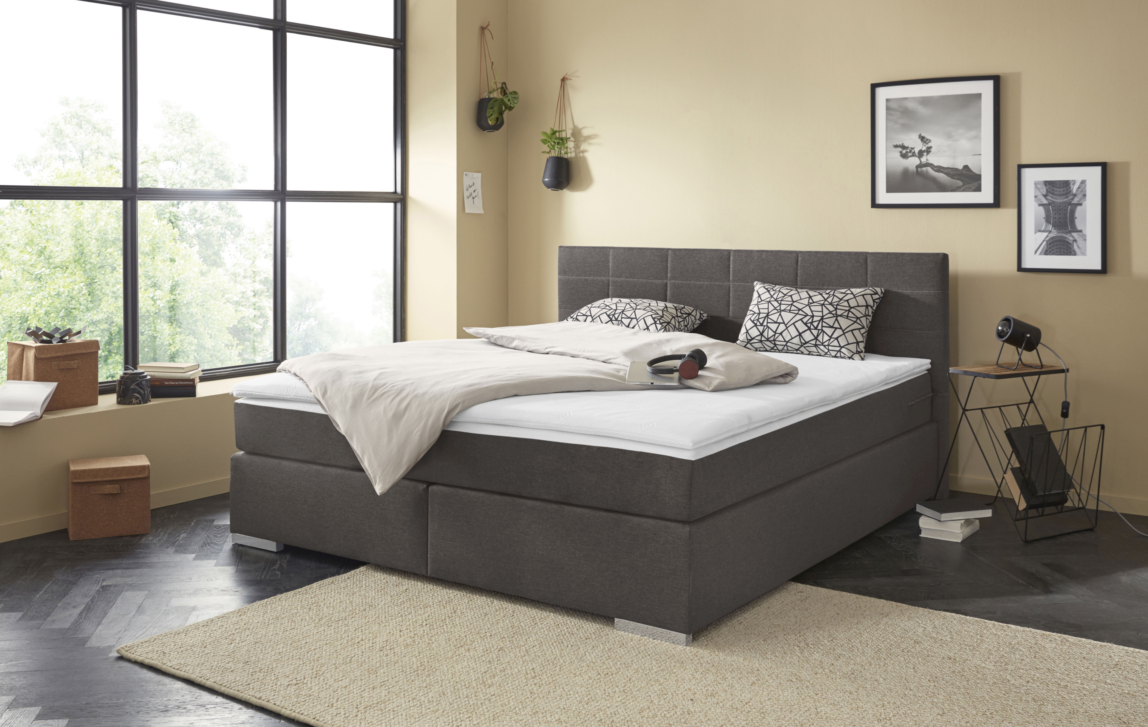 COTTA Boxspringbett "SIMBA, inkl. Taschenfederkernmatratze H3 oder H4 und Komforttopper" Strukturstoff-Bezug, Liegefläche wahlweise 120x200 bis 200x200 cm