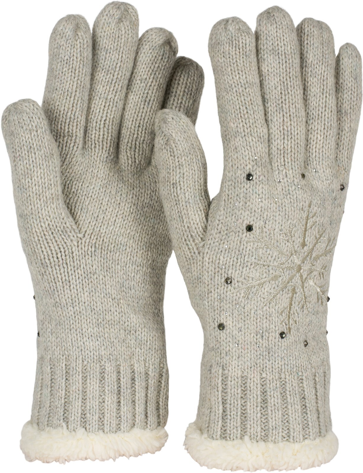styleBREAKER Strickhandschuhe "Strickhandschuhe mit Schneeflocke, Strass und Fleece" 1 Stk.