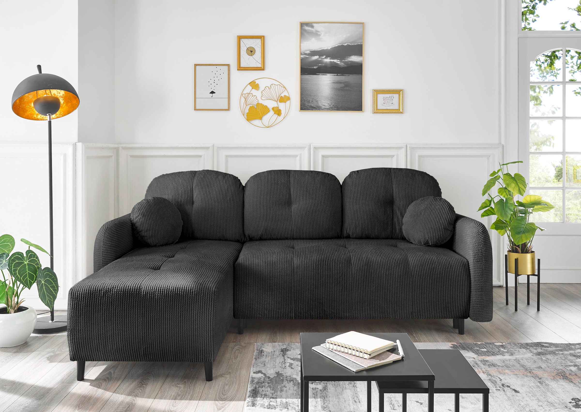 Leonique Ecksofa »BLAISE«, mit Bett-Funktion (Liegefläche 140/200 cm), Zier- und Rückenkissen