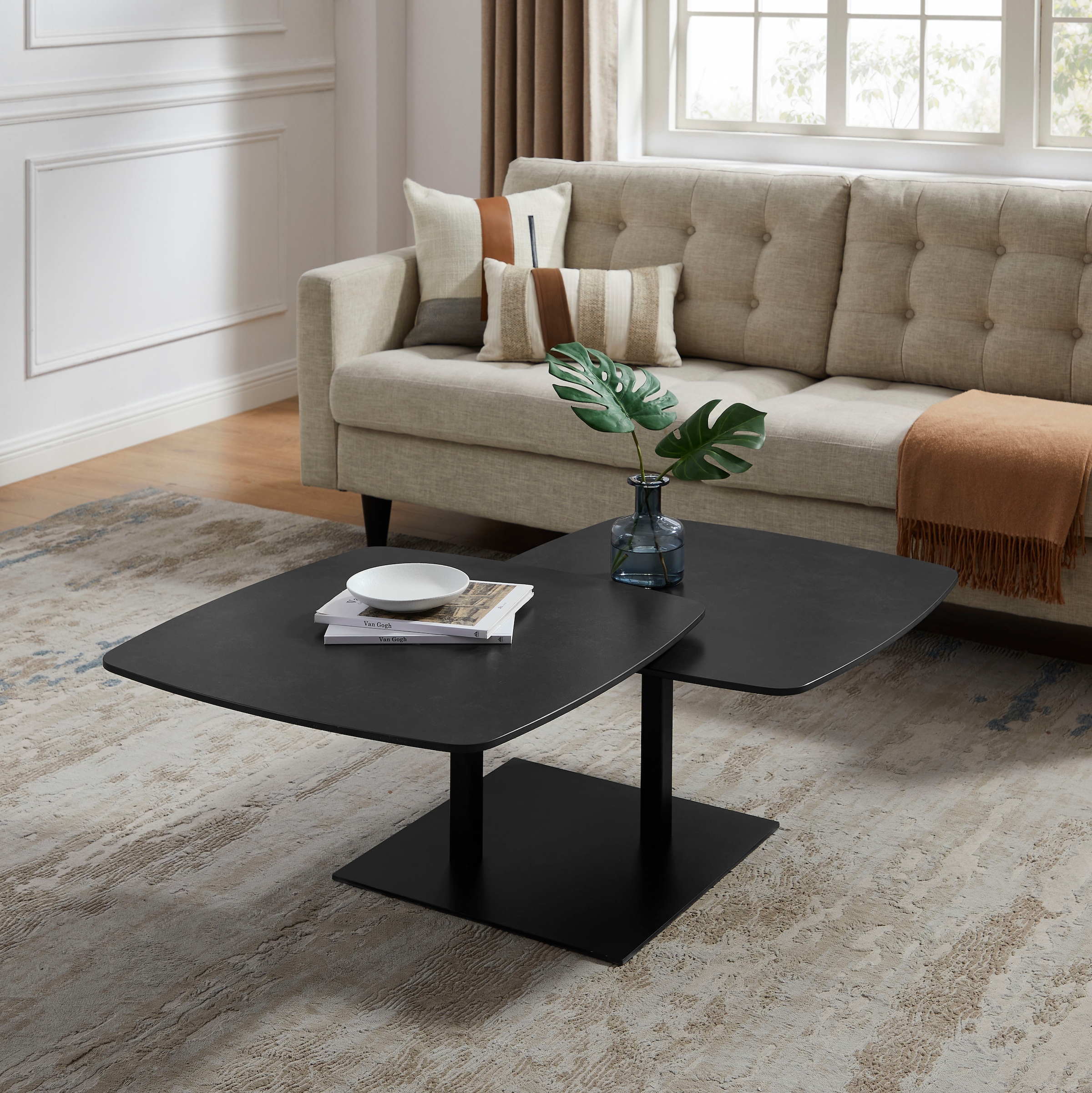 OTTO home Couchtisch »Orsini« mit verschiebbarer Tischplatte in Steinoptik, robustem Metallgestell